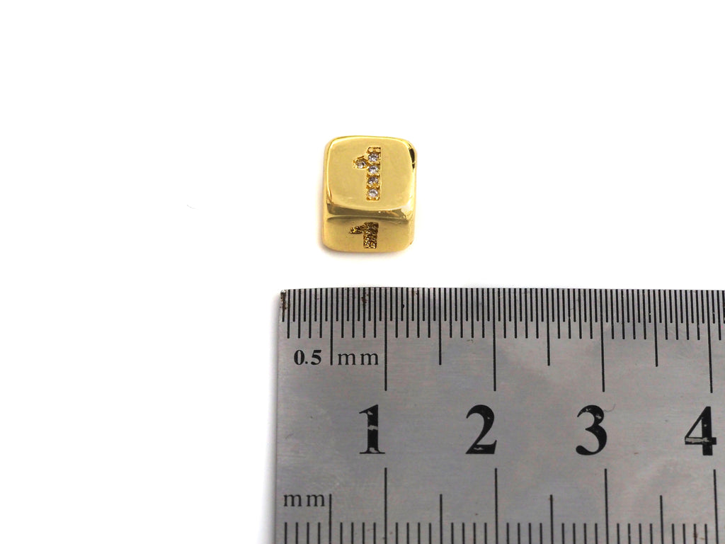 Arabic Number Beads, CZ Pave Dice Large Hole Spacer Beads, Birthday Beads, Initial beads, Number Beads, 8.5mm,sku#Z721/722