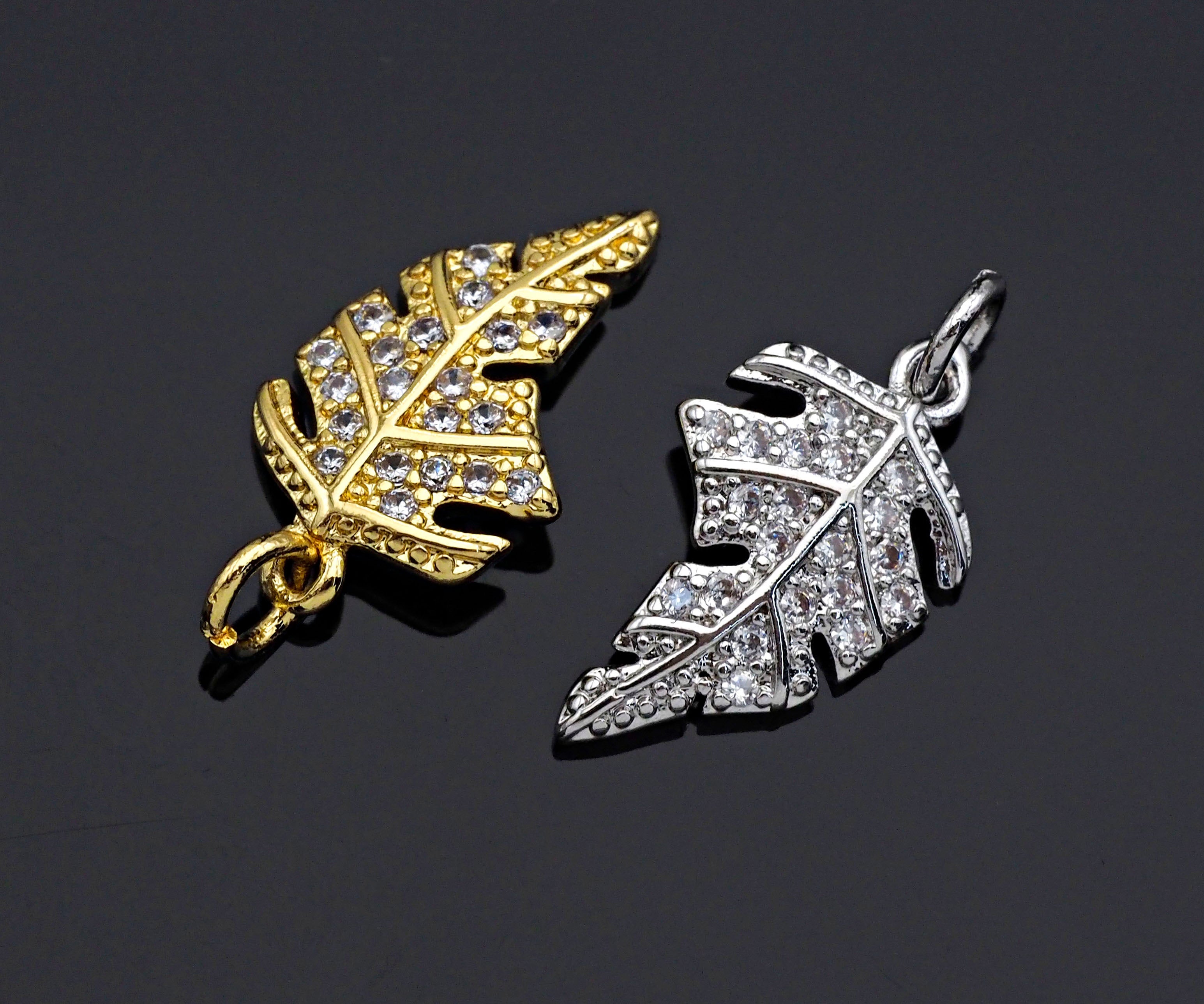 Dainty Gold Silver Leaf Charms, Dainty Charms, Gold Leaf Pendant, Leaf Bracelet Necklace Charms, 9x15mm, Sku#F1311
