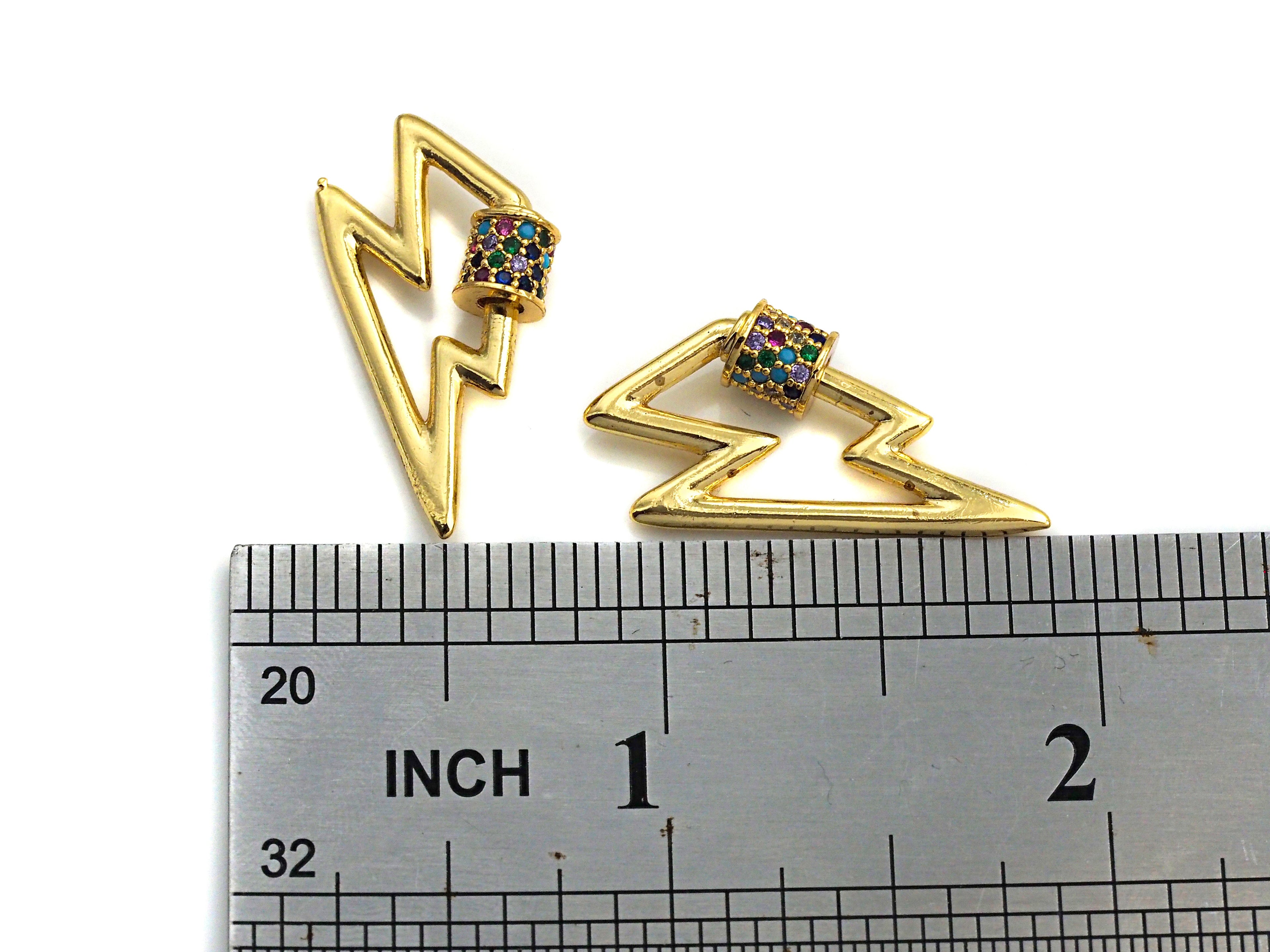 Colorful CZ Micro Pave Lighting Shape Clasp, Gold Plated Lighting Shape Clasp, Pave Lock, Carabiner Clasp, 15x28mm, sku#K84