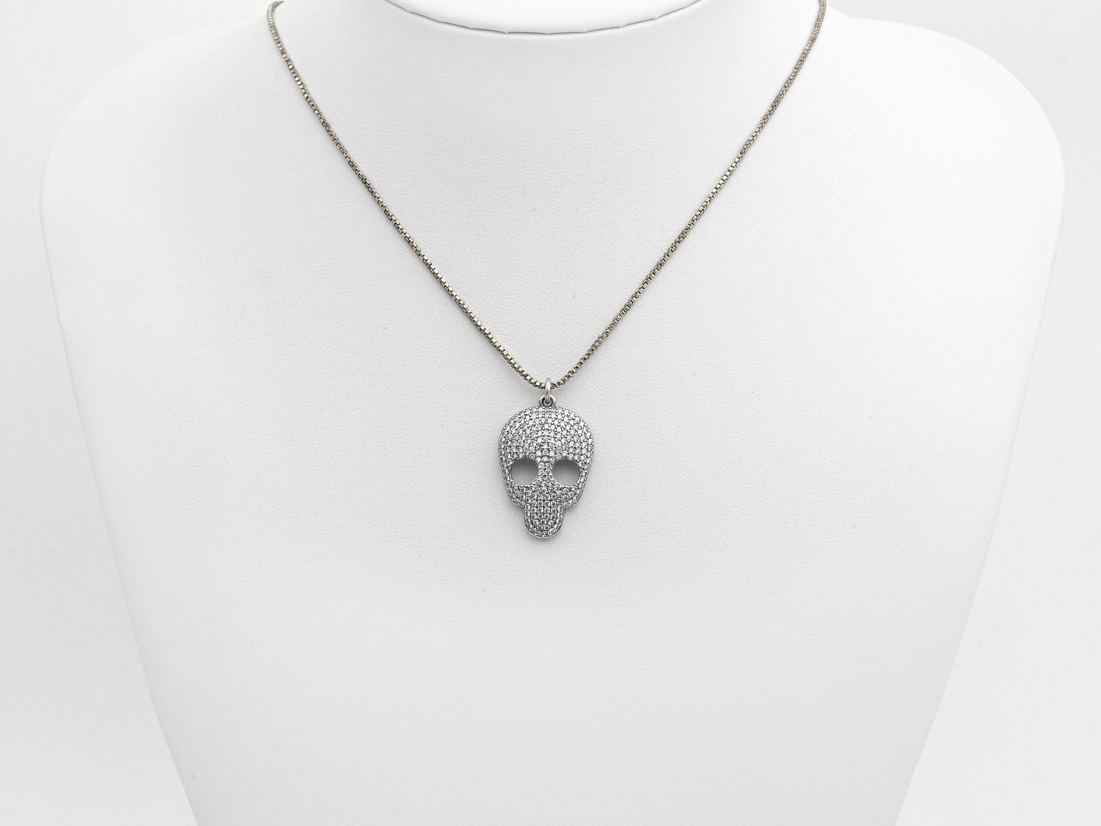 Rhodium CZ Micro Pave Skull Head Pendant, Antique Silver Tone, Cubic Zirconia Pave Skull Pendant,18x31mm,sku#X126