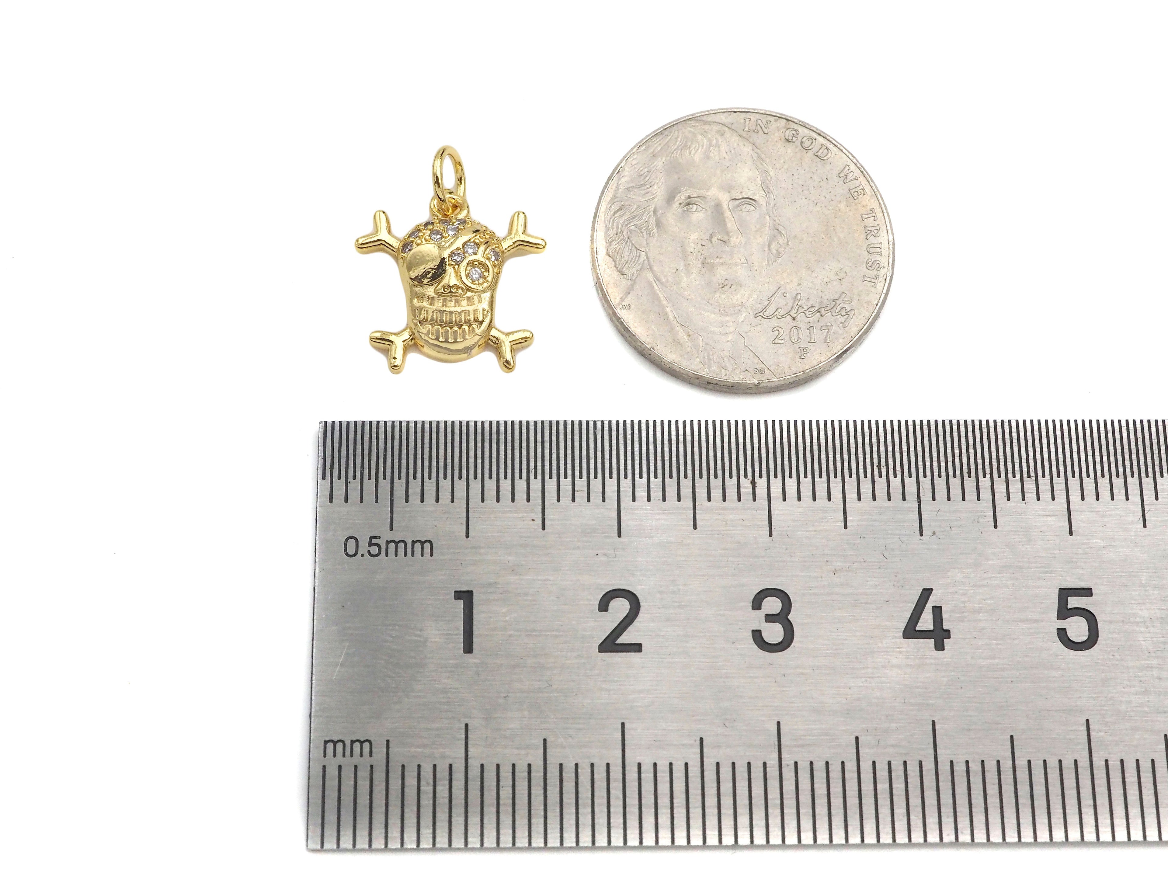 CZ Micro Pave Pirate Skull Shape Pendant,18K Gold Pirate Charm, Necklace Bracelet Charm Pendant,13x13mm,Sku#FH160