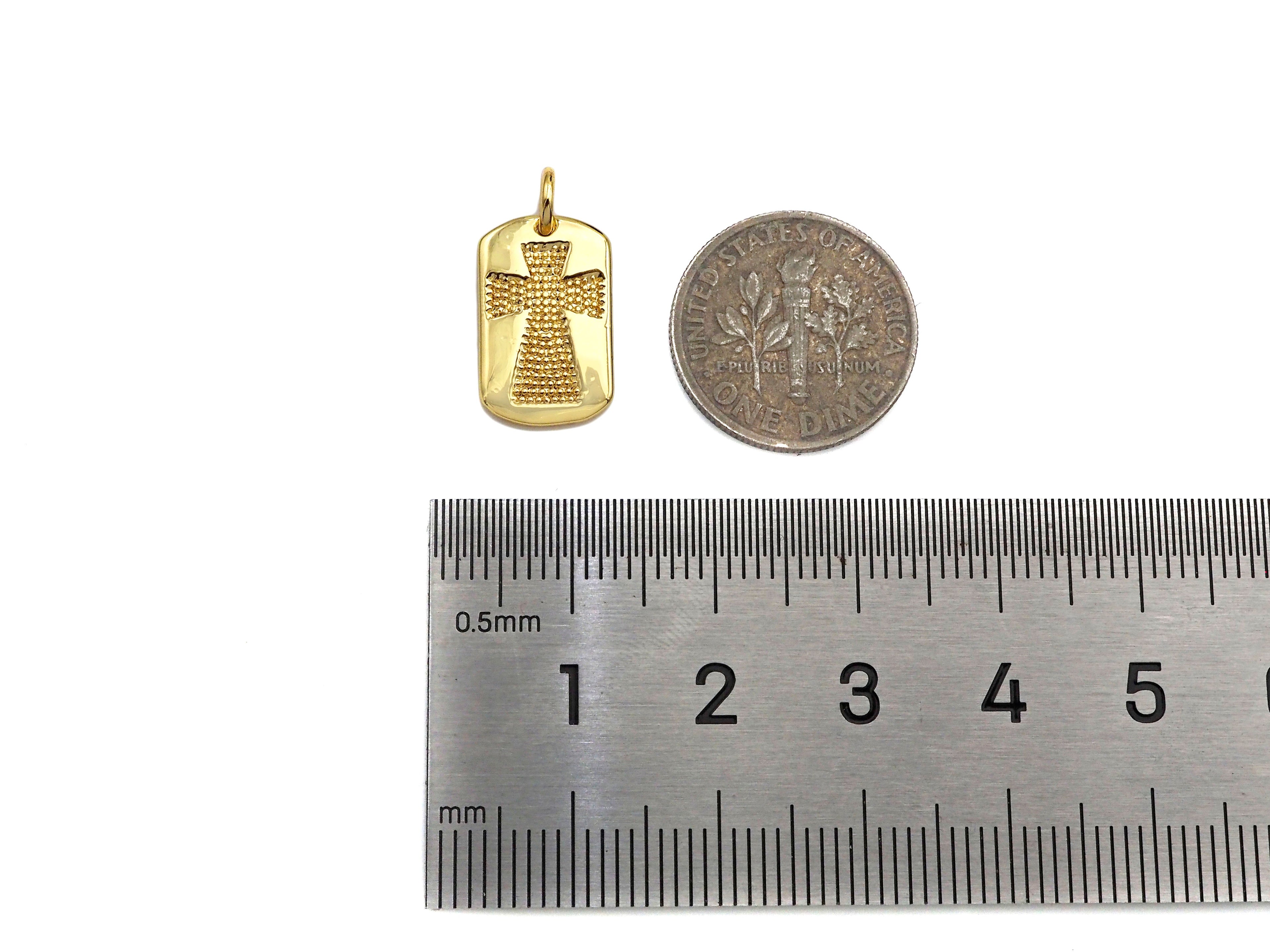 18K Dainty Gold Cross On Rectangle Shape Pendant/Charm,Cross Medallion Charm, Necklace Bracelet Charm Pendant,15x10mm, Sku#F1364