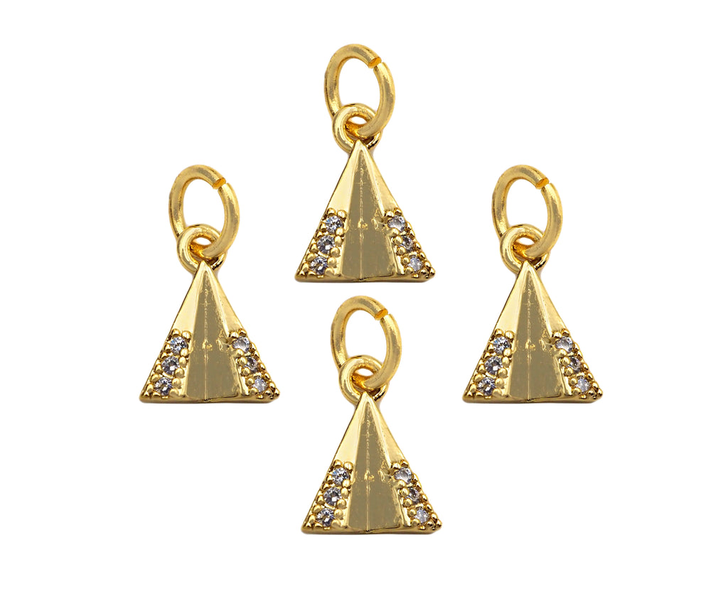 CZ Micro Pave Dainty Gold Triangle Charms, Dainty Pyramid Charms,  Sku#F1343C