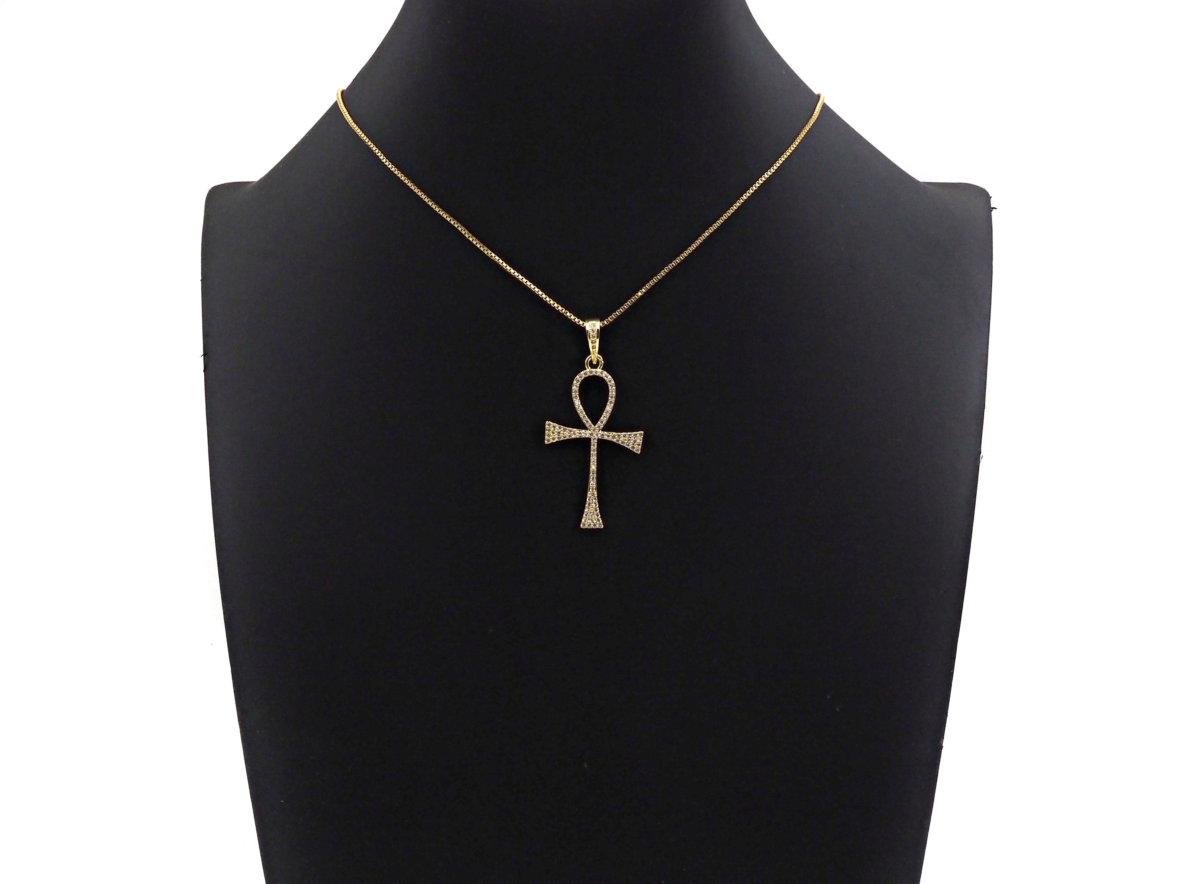 CZ Micro Pave Ankh Cross Shape Pendant, Cubic Zirconia Pave Pendant, Fashion Jewelry Findings, 23x36mm, sku#F1260