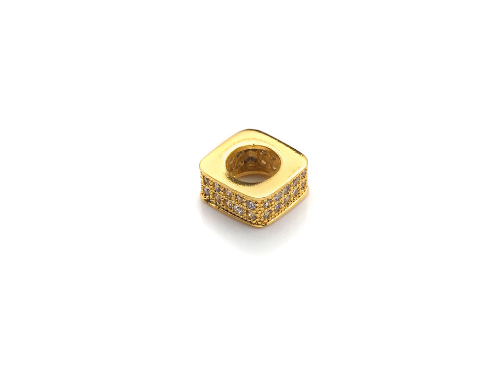 CZ Pave Big Hole beads, Cubic Zirconia Square Shape Spacer Beads, European Large hole Bead, 3.8x8mm, sku#Z877
