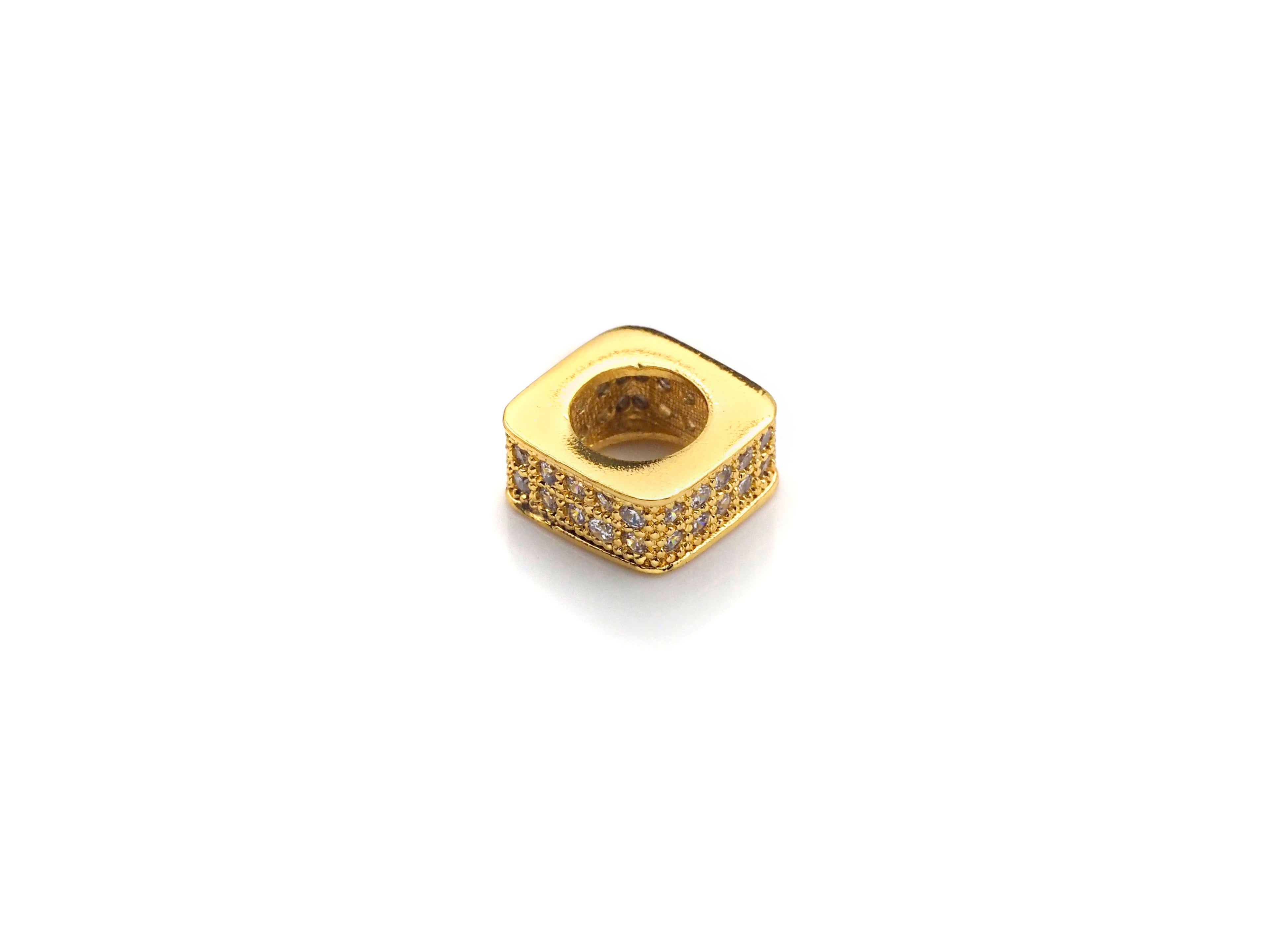 CZ Pave Big Hole beads, Cubic Zirconia Square Shape Spacer Beads, European Large hole Bead, 3.8x8mm, sku#Z877