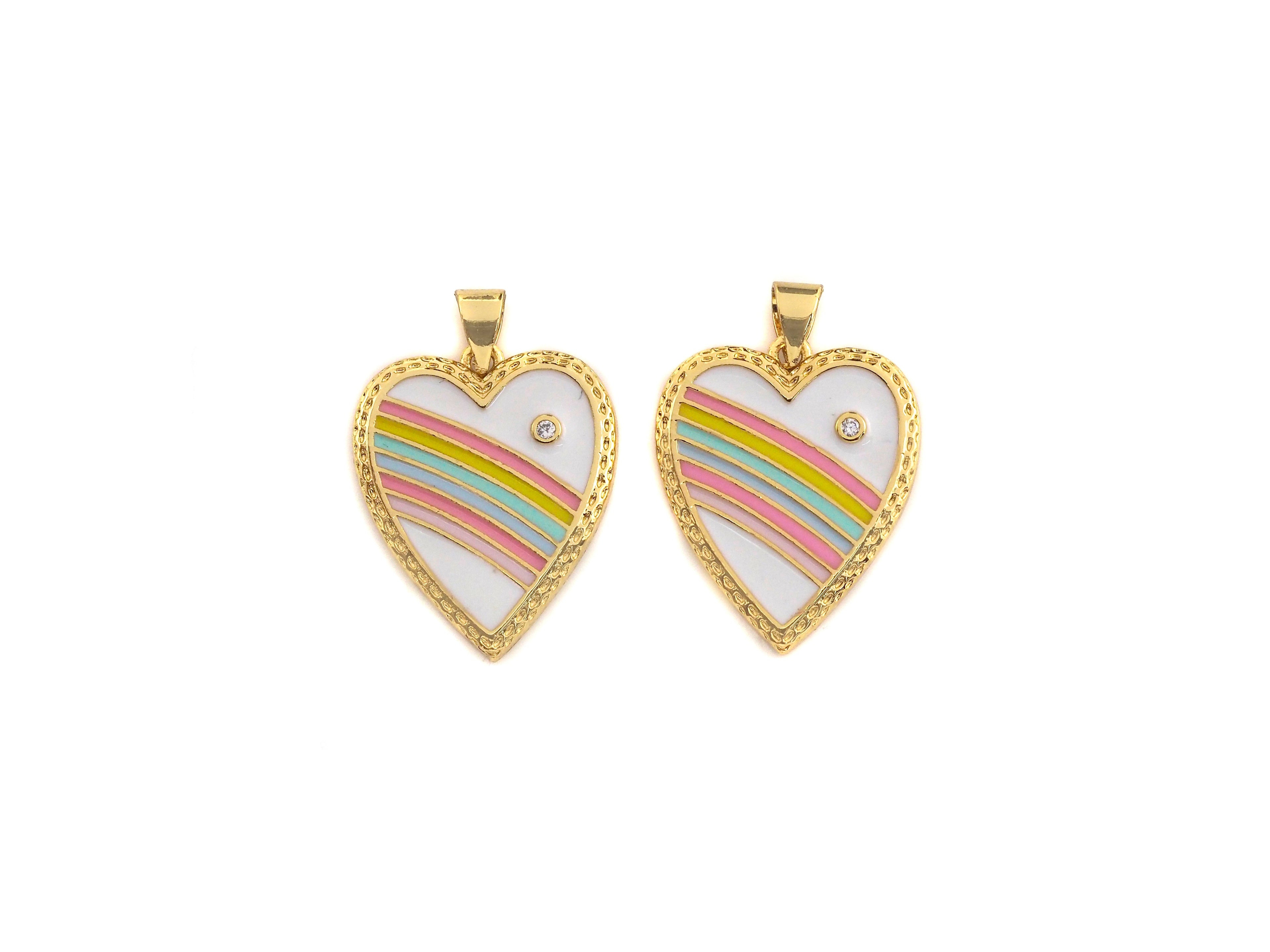 Enamel Colorful Rainbow Heart Shape Pendant,CZ Micro Pave Oil Drop pendant,Enamel pendant,Enamel Jewelry, 19x23mm,sku#F1070