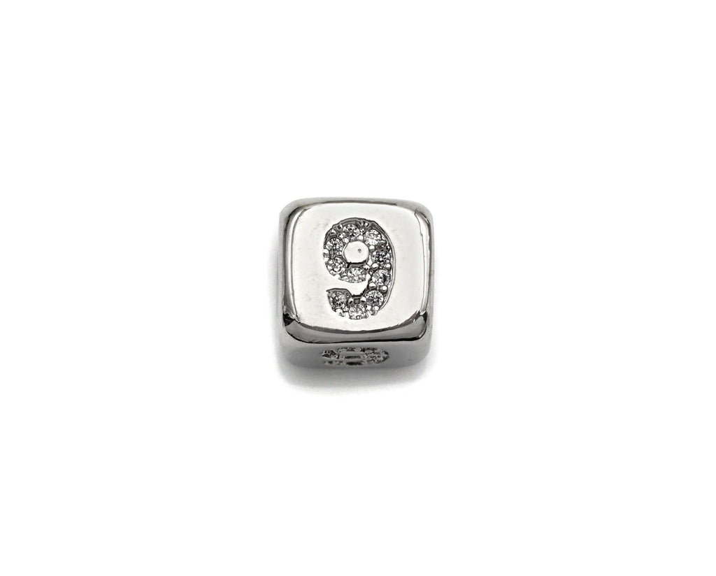 Arabic Number Beads, CZ Pave Dice Large Hole Spacer Beads, Birthday Beads, Initial beads, Number Beads, 8.5mm,sku#Z721/722