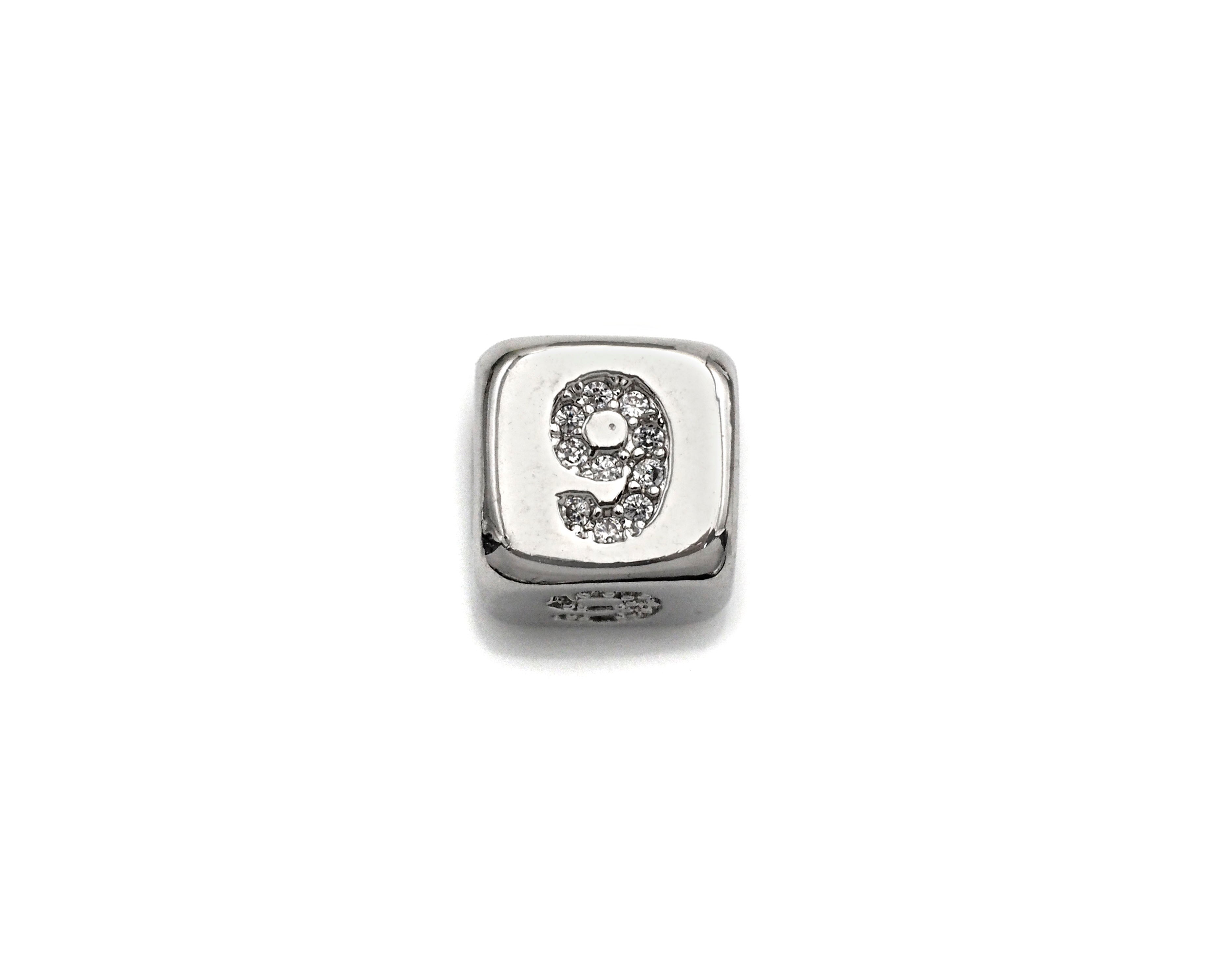 Arabic Number Beads, CZ Pave Dice Large Hole Spacer Beads, Birthday Beads, Initial beads, Number Beads, 8.5mm,sku#Z721/722