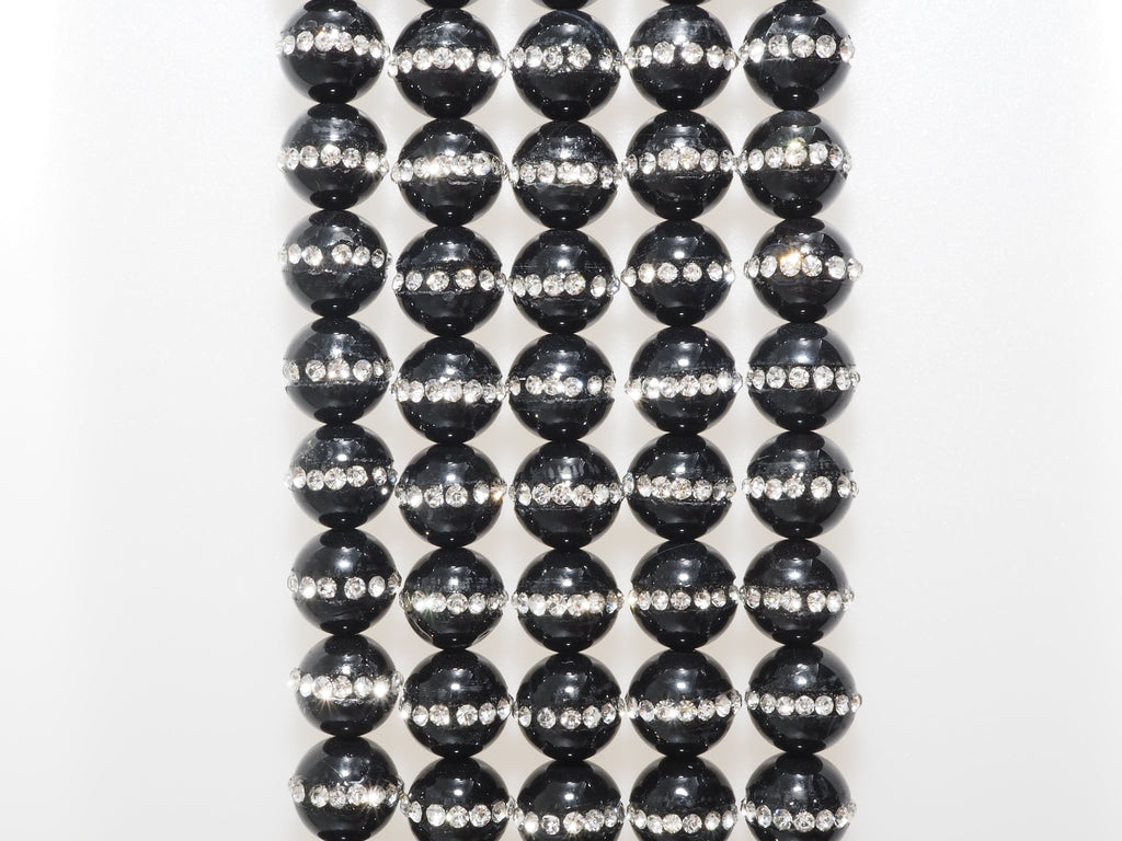 6mm/8mm/10mm/12mm Round Black Onyx with rhinestone inlaid, Natural Gemstone Beads, 15.5inch Full strand, SKU#V18