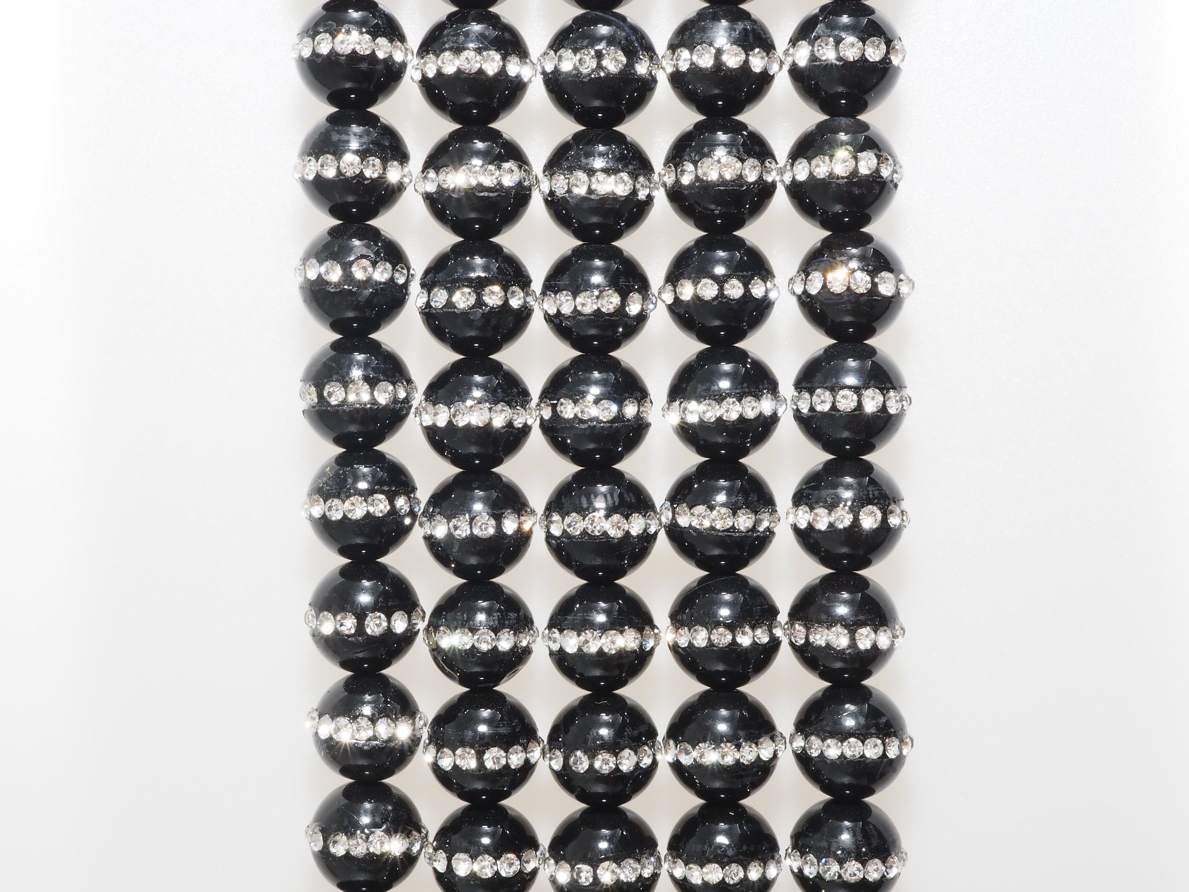 6mm/8mm/10mm/12mm Round Black Onyx with rhinestone inlaid, Natural Gemstone Beads, 15.5inch Full strand, SKU#V18