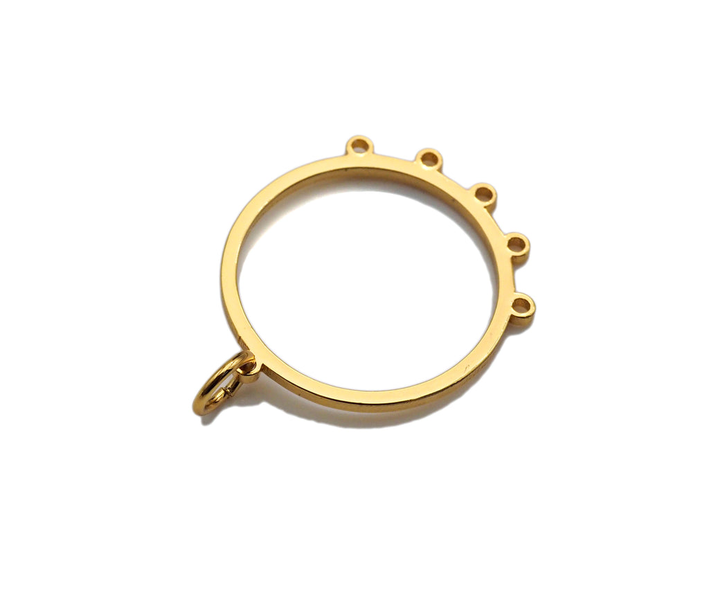 18K Gold Round Ring Shaped Pendant/Charm, Gold Ring Cubic Zirconia Pendant Charm,Earring Necklace Bracelet making findings, 18x21mm,sku#Y320