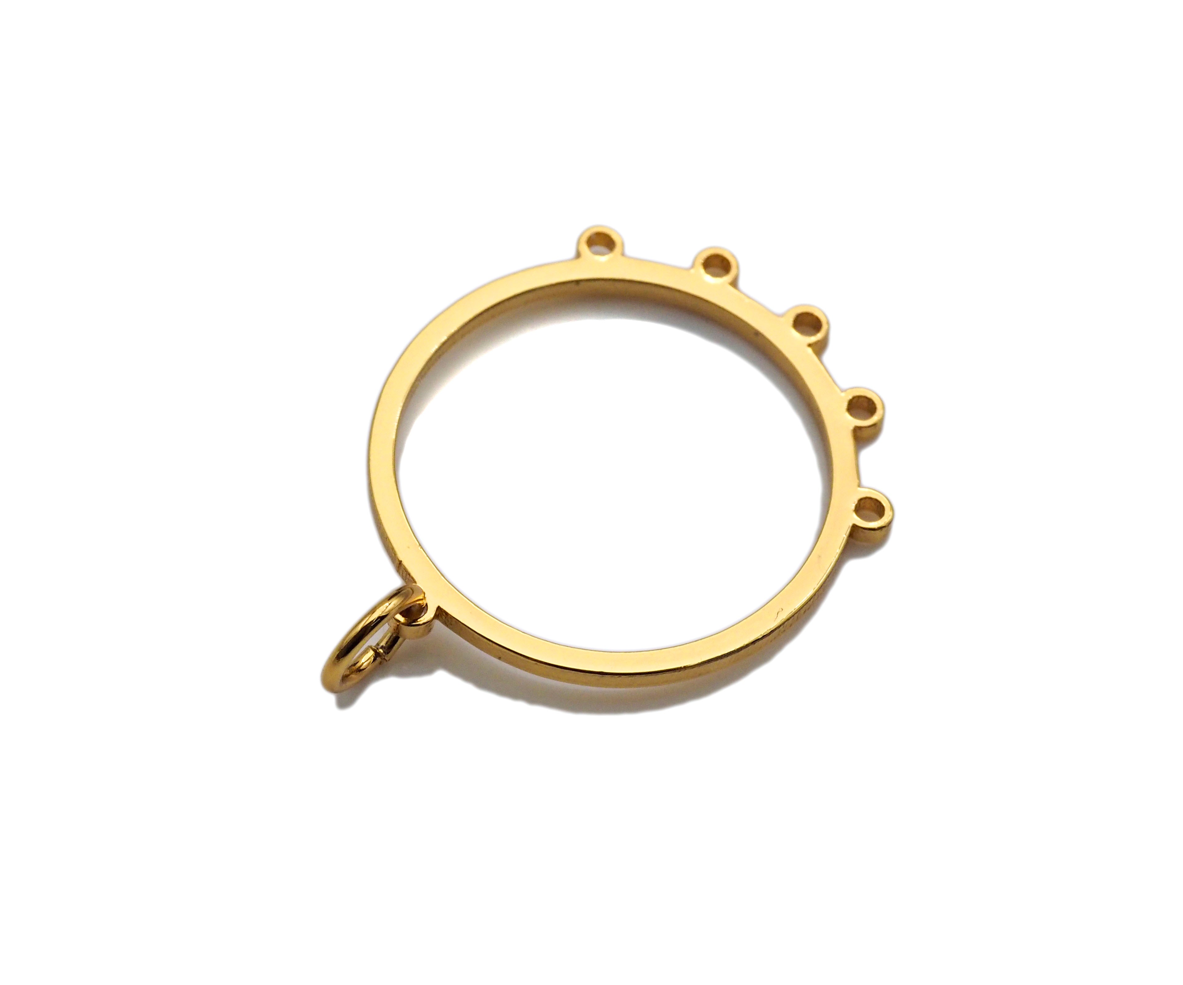 18K Gold Round Ring Shaped Pendant/Charm, Gold Ring Cubic Zirconia Pendant Charm,Earring Necklace Bracelet making findings, 18x21mm,sku#Y320