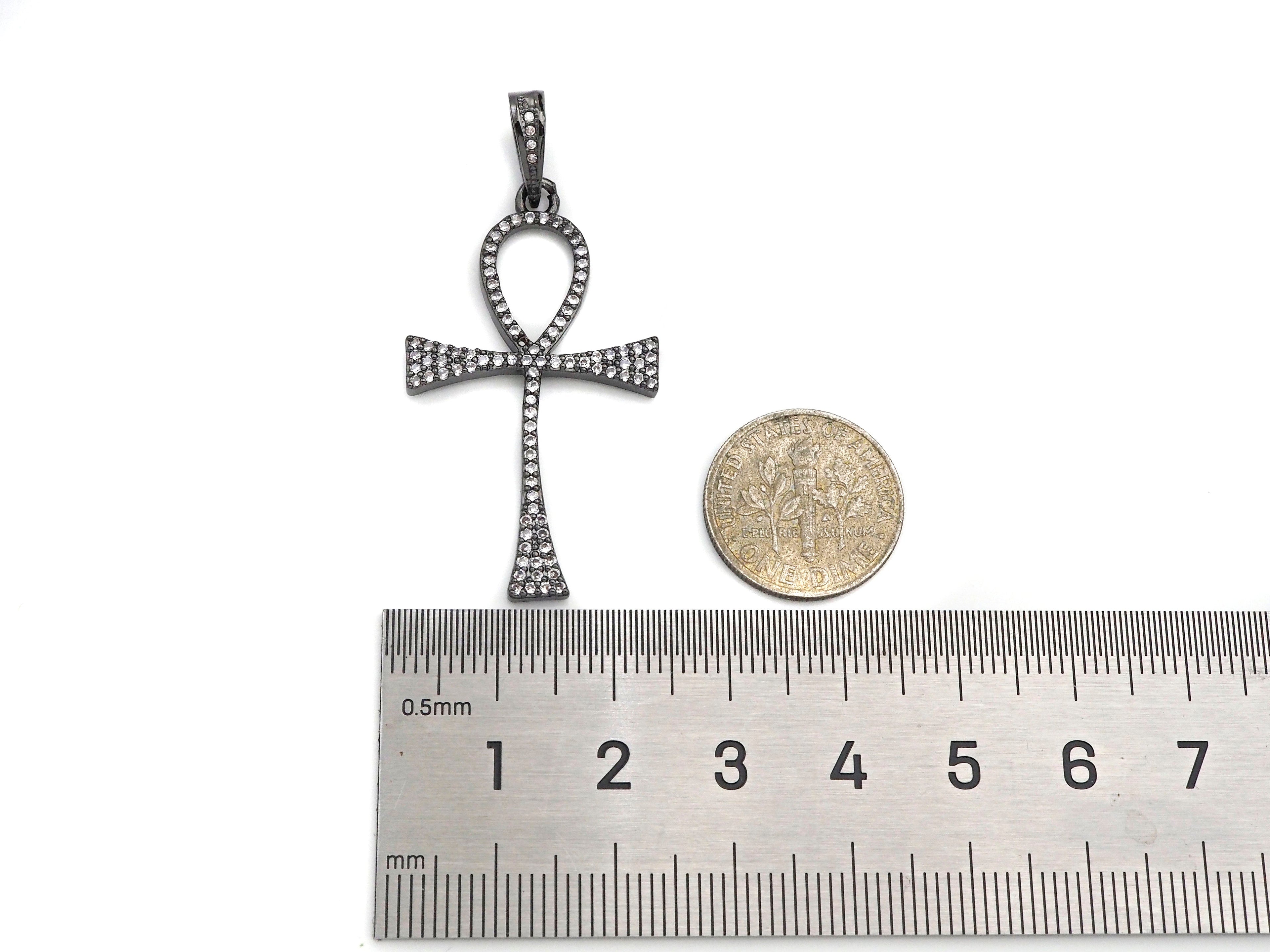 CZ Micro Pave Ankh Cross Shape Pendant, Cubic Zirconia Pave Pendant, Fashion Jewelry Findings, 23x36mm, sku#F1260