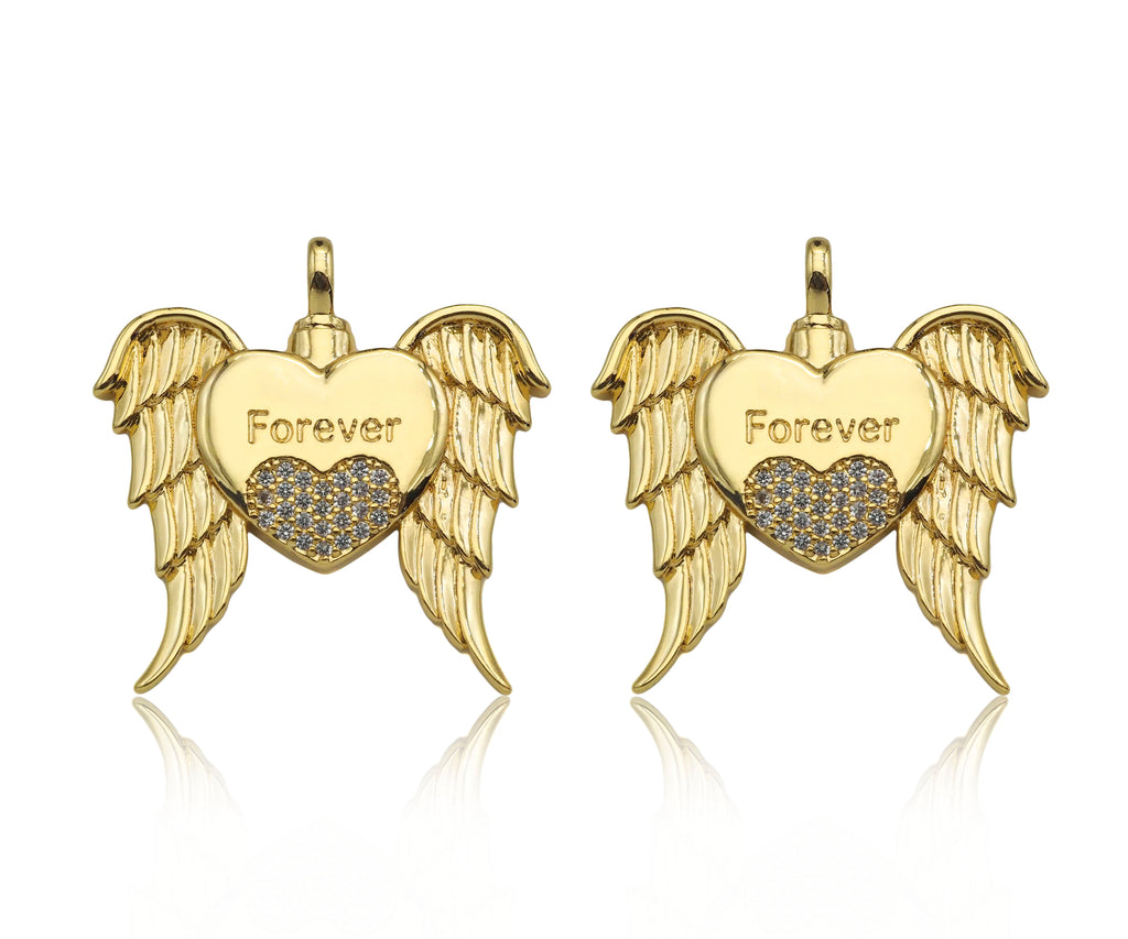 CZ Micro Pave Forever Word On Heart With Wings Shape Pendant, 18K Gold Filled Heart Charm, Necklace Bracelet Charm Pendant,30x31mm,Sku#LD130