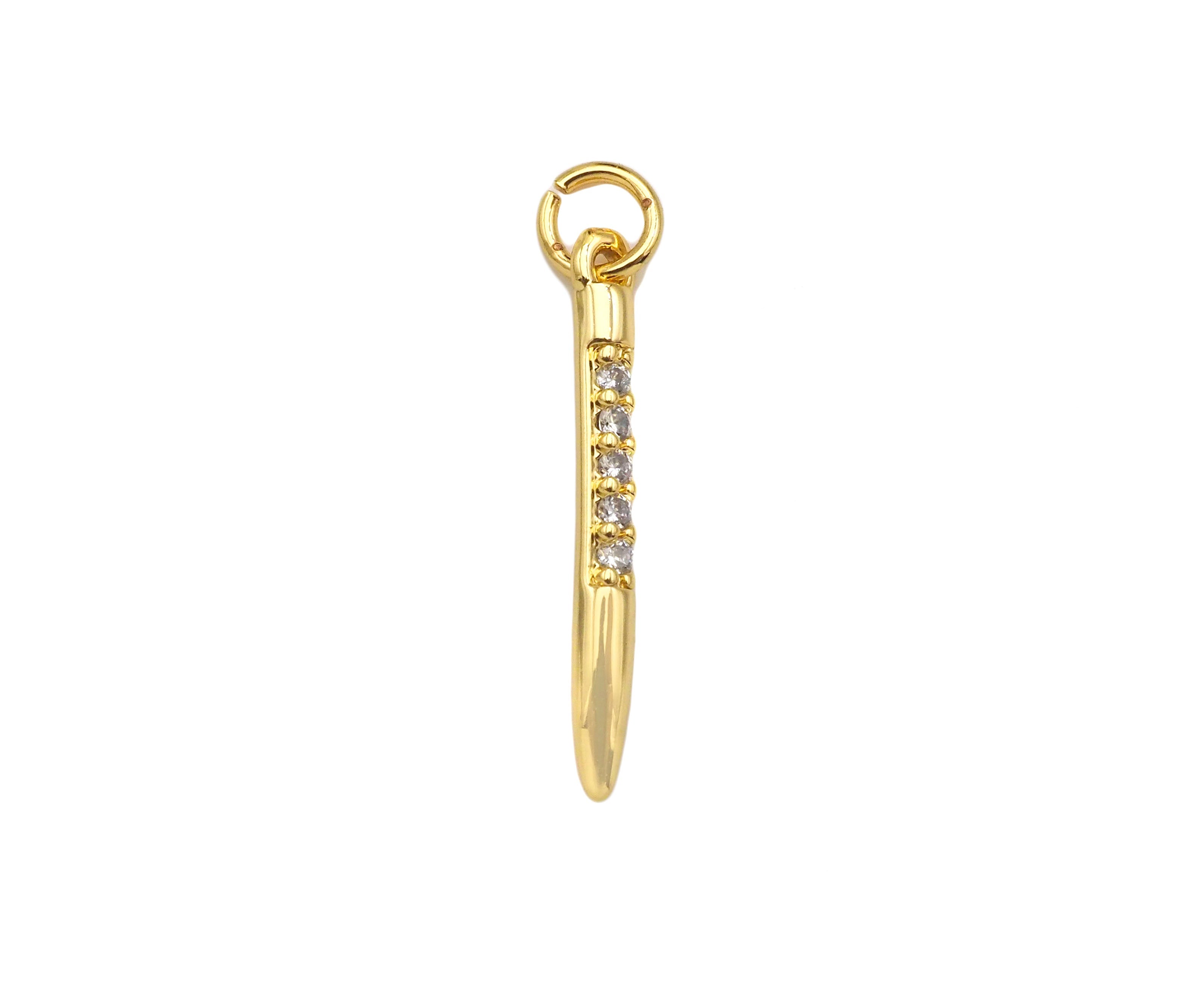 CZ Micro Pave Needle Shape Pendant, 18K Gold Charm, Necklace Bracelet Charm Pendant,2x18mm,Sku#FH161