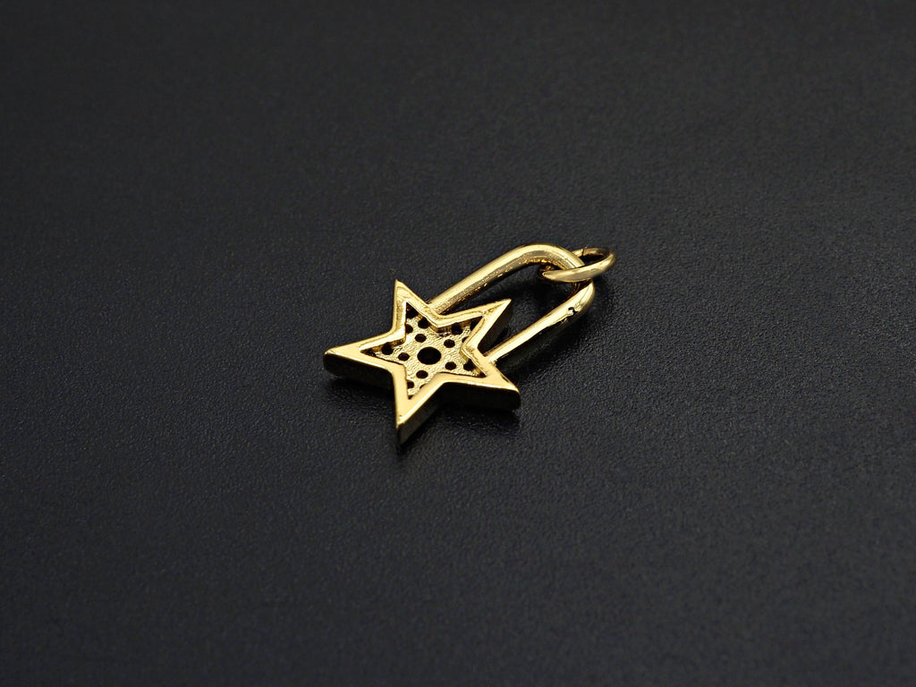 CZ Micro Pave Five Star Lock Pendant Charm, Cubic Zirconia Star Pendant, Gold Tone pendant, 11x16mm, sku#F1104