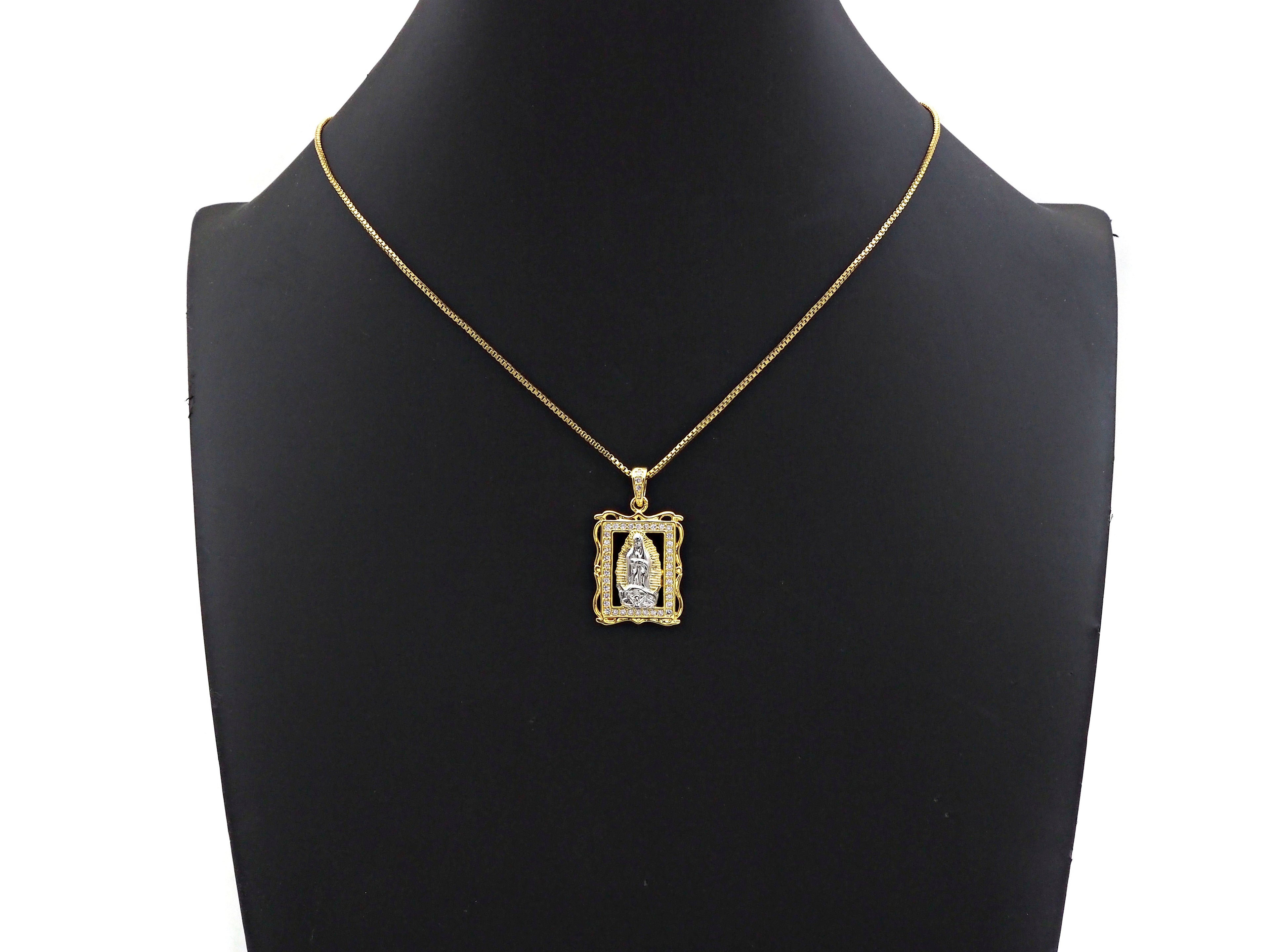 CZ Micro Pave Virgin Mary On European Rectangular Frame Charms, Dural Color Pendant,Sku#F1275C
