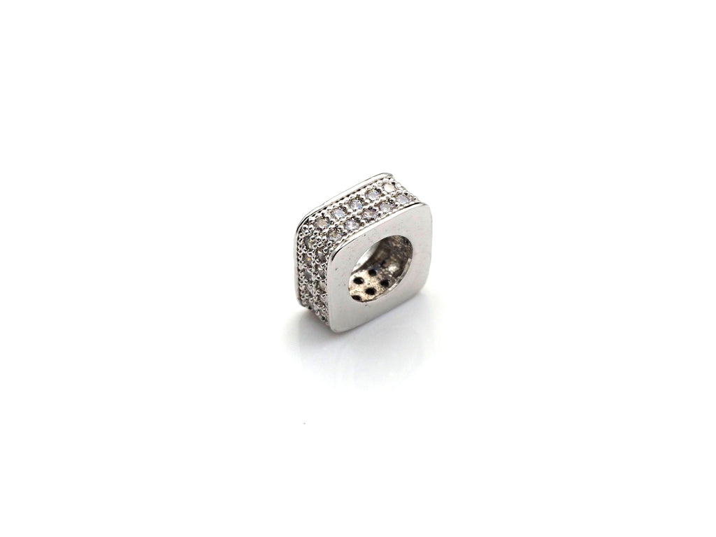 CZ Pave Big Hole beads, Cubic Zirconia Square Shape Spacer Beads, European Large hole Bead, 3.8x8mm, sku#Z877