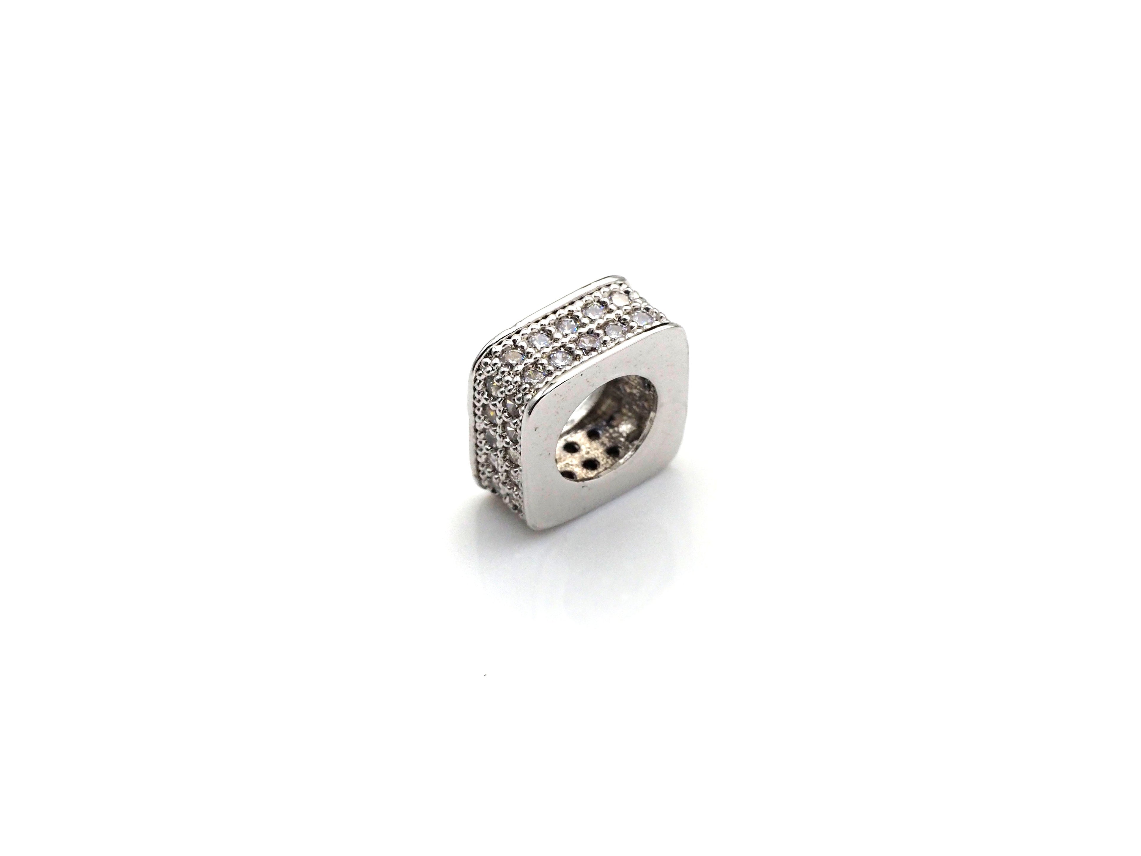 CZ Pave Big Hole beads, Cubic Zirconia Square Shape Spacer Beads, European Large hole Bead, 3.8x8mm, sku#Z877