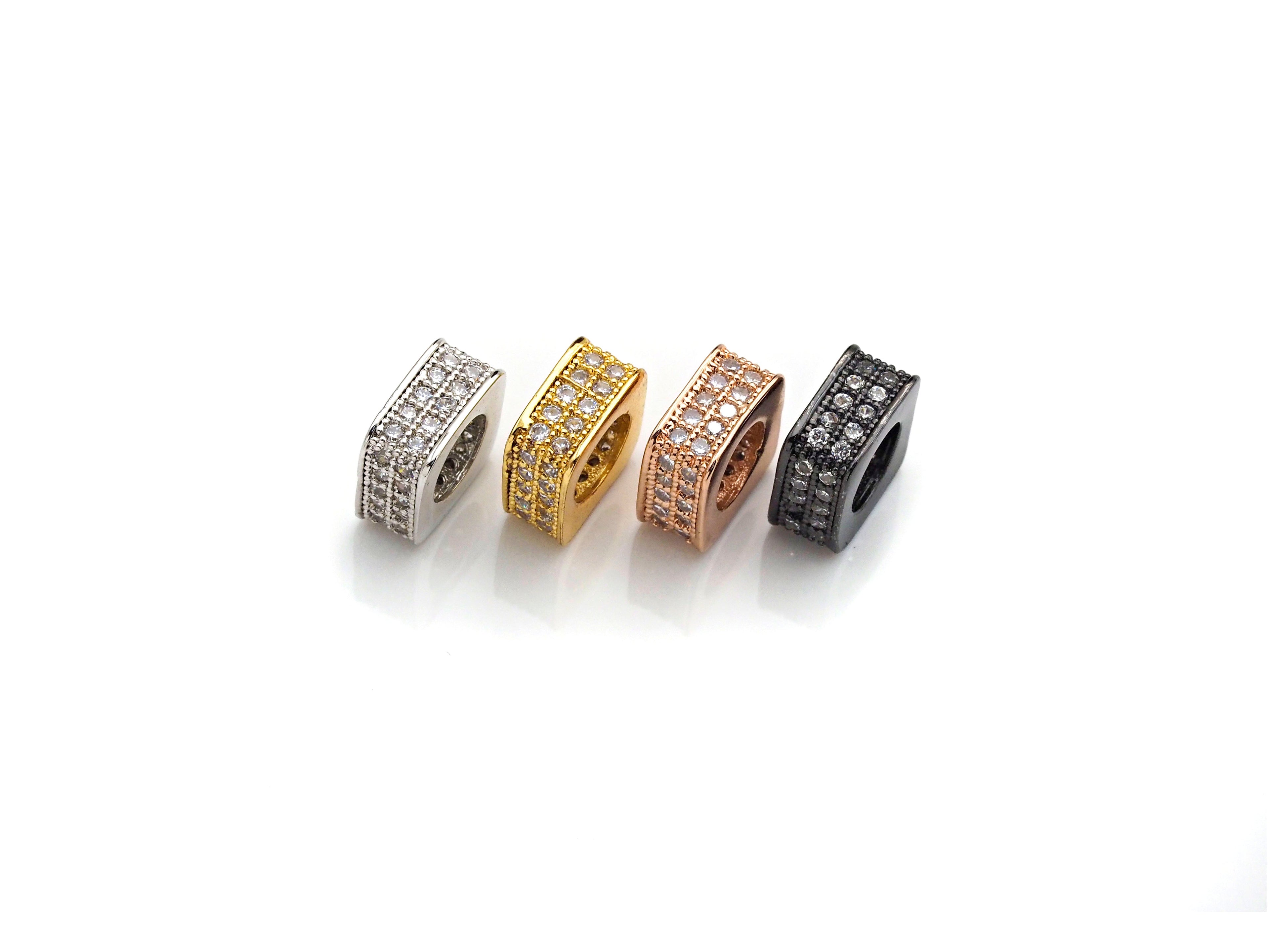 CZ Pave Big Hole beads, Cubic Zirconia Square Shape Spacer Beads, European Large hole Bead, 3.8x8mm, sku#Z877