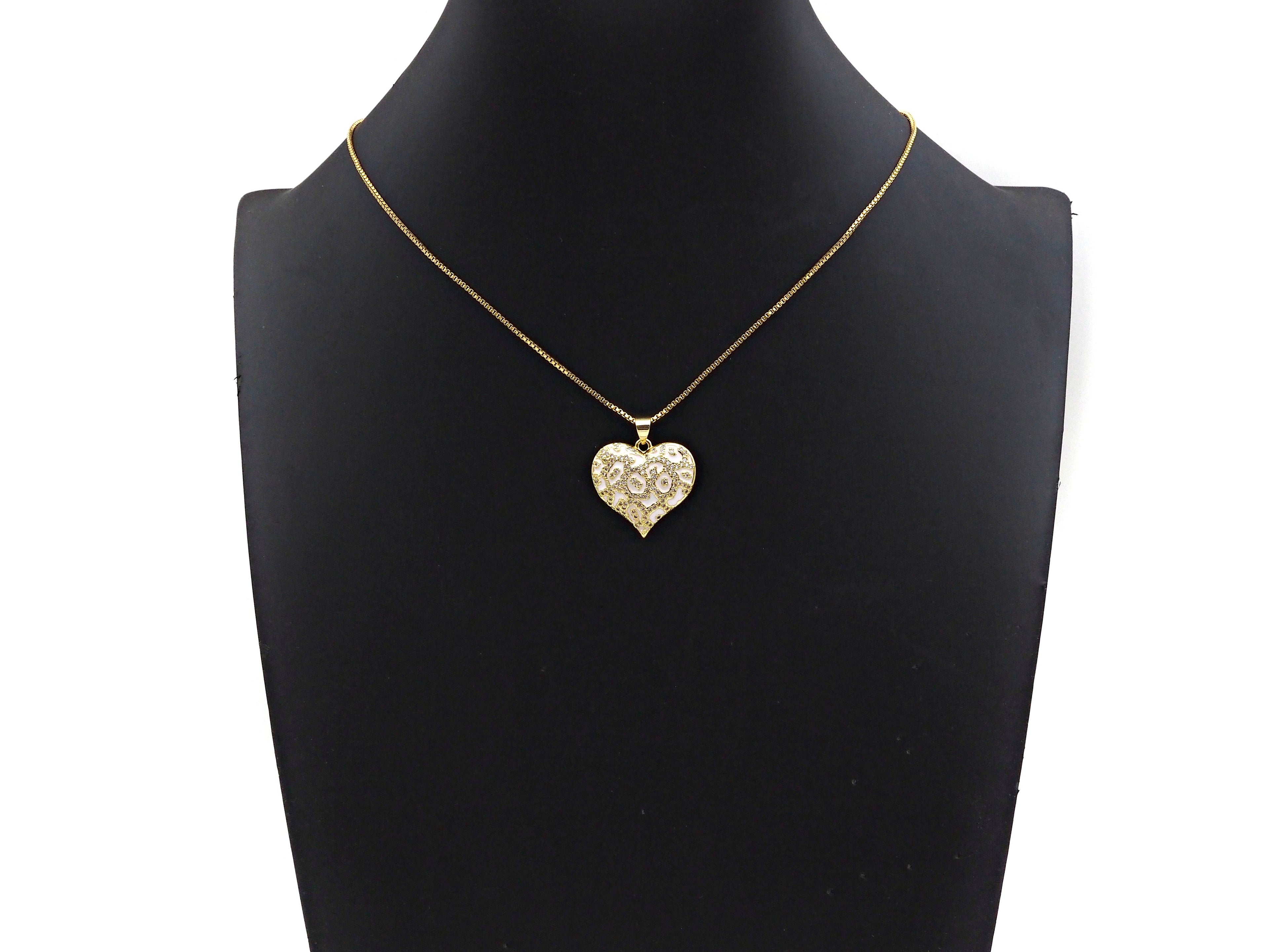 Red Black White Enamel Heart Shape Pendant with Gold Finish, Enamel Heart, Colorful Enamel Heart, 23x22mm, Sku#LK163