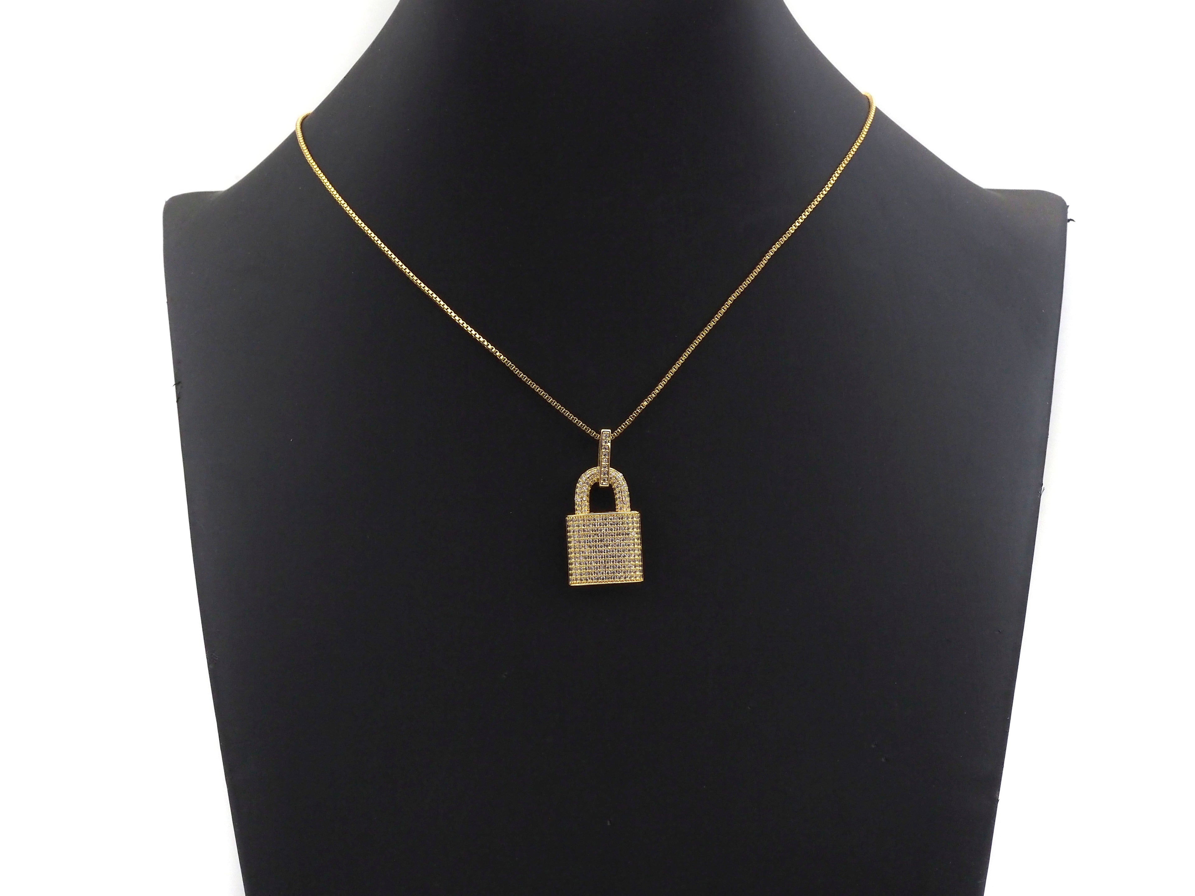 CZ Micro Pave Lock Shape Pendant, Dainty Gold Silver Lock Charm, Necklace Bracelet Charm Pendant,16x25mm,Sku#F1255
