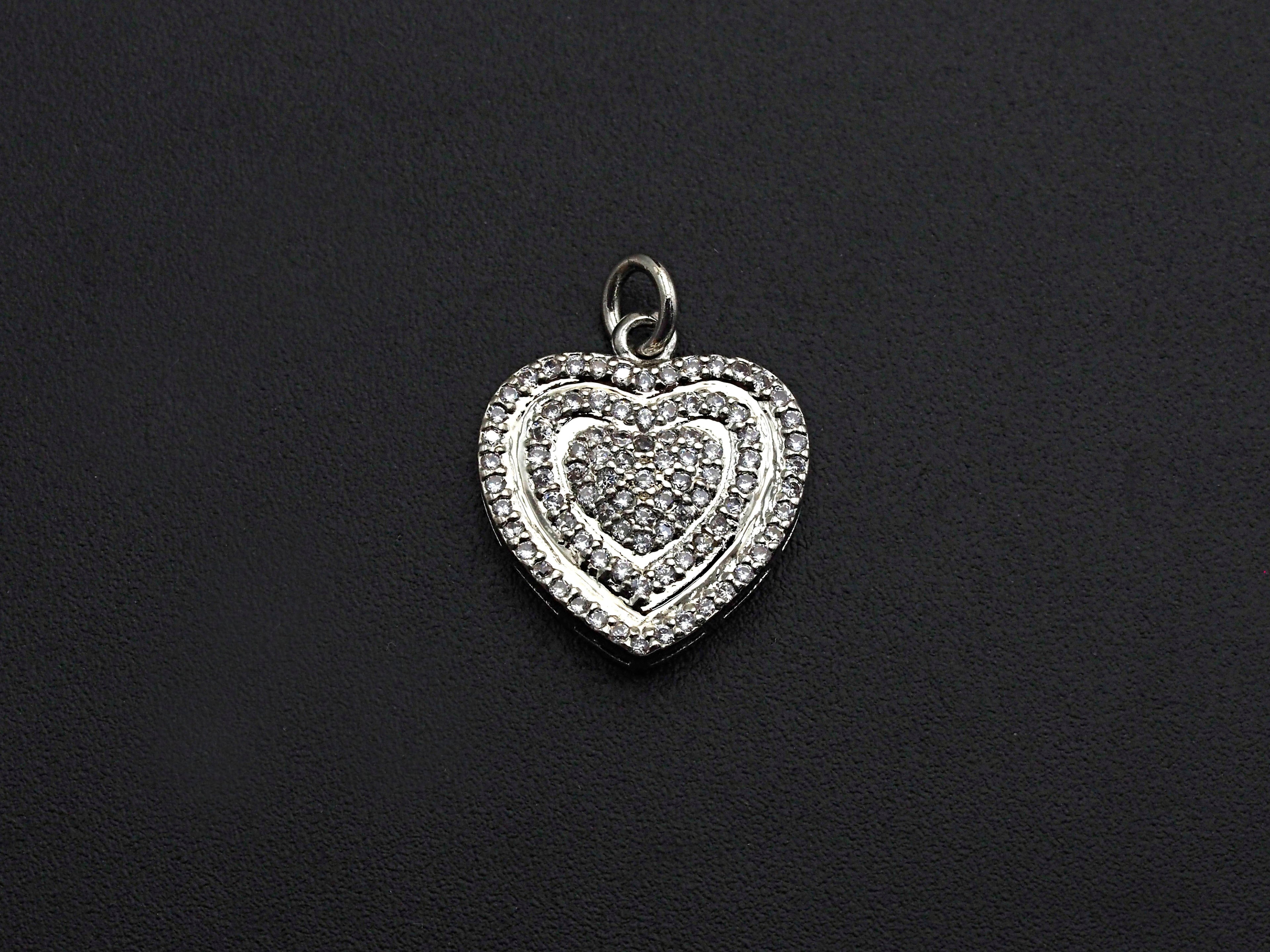 CZ Micro Pave Circled Heart Shaped Pendant/Charm, Heart Cubic Zirconia Pendant Charm, 15x22mm,sku#FH21