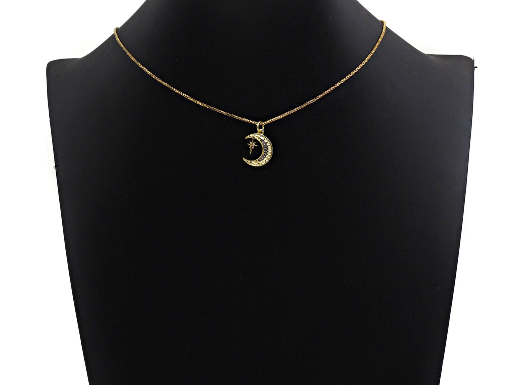 CZ Micro Pave Moon with North Star Pendant, Cubic Zirconia Pave Pendant/Charm, Necklace Pave Pendant, 13x17mm, sku#Z829