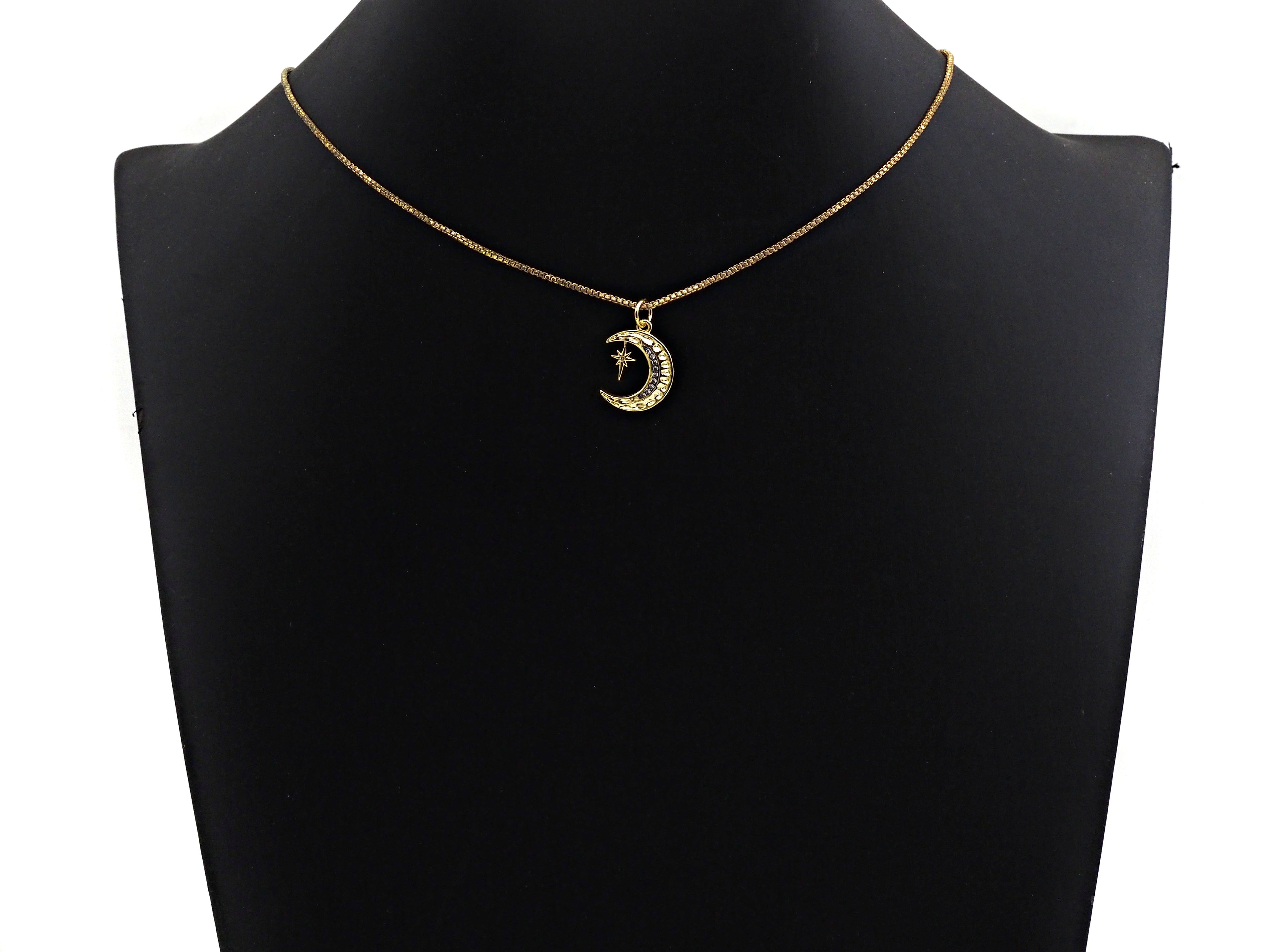 CZ Micro Pave Moon with North Star Pendant, Cubic Zirconia Pave Pendant/Charm, Necklace Pave Pendant, 13x17mm, sku#Z829