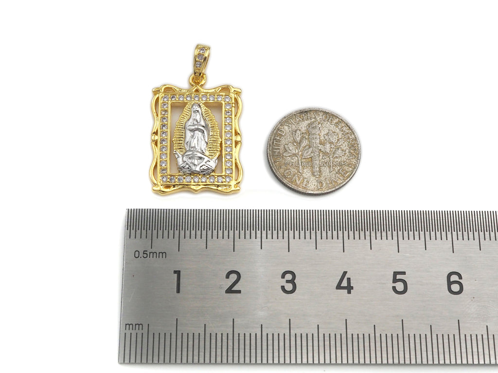 CZ Micro Pave Virgin Mary On European Rectangular Frame Charms, Dural Color Pendant,Sku#F1275C