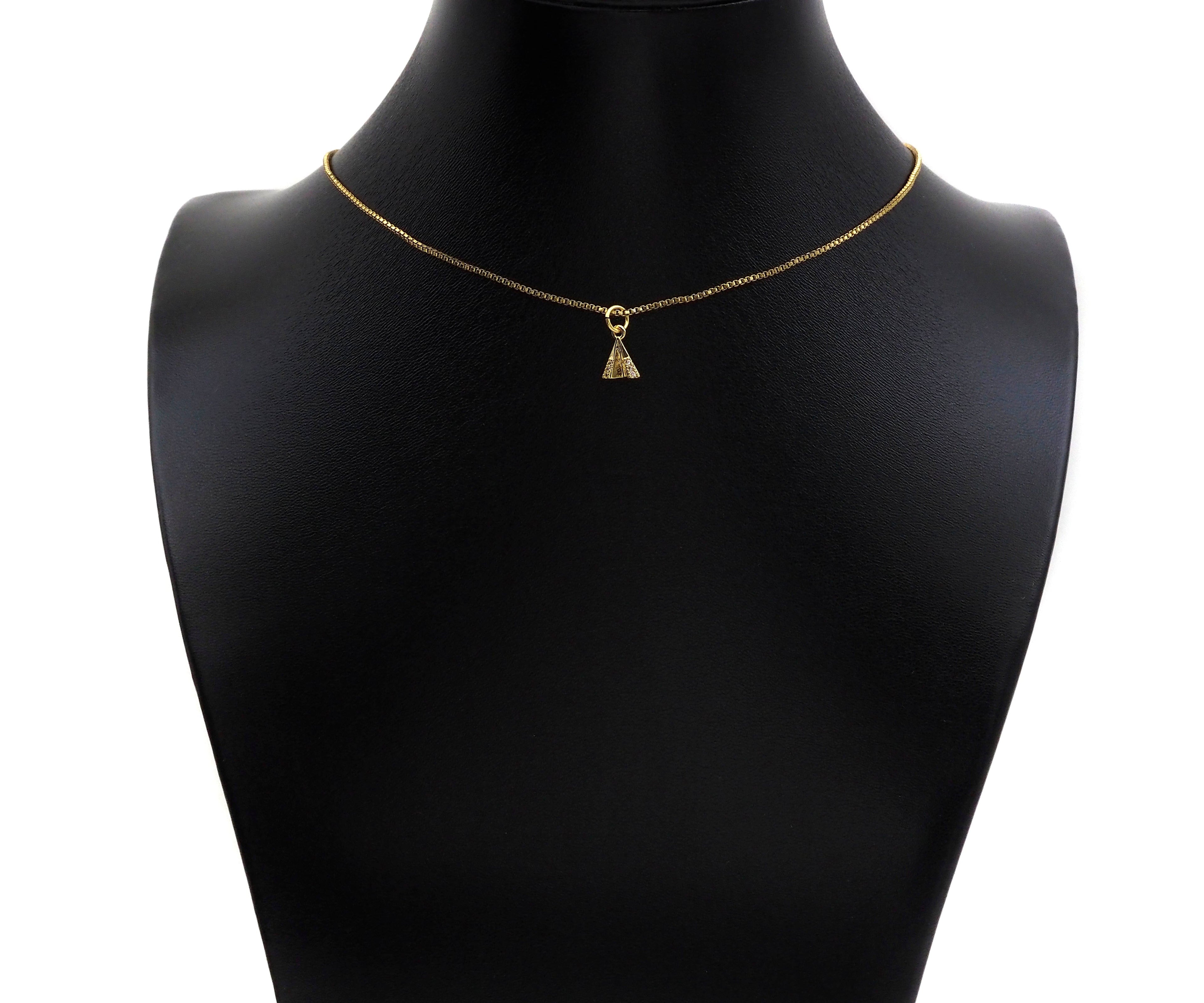 CZ Micro Pave Dainty Gold Triangle Charms, Dainty Pyramid Charms,  Sku#F1343C
