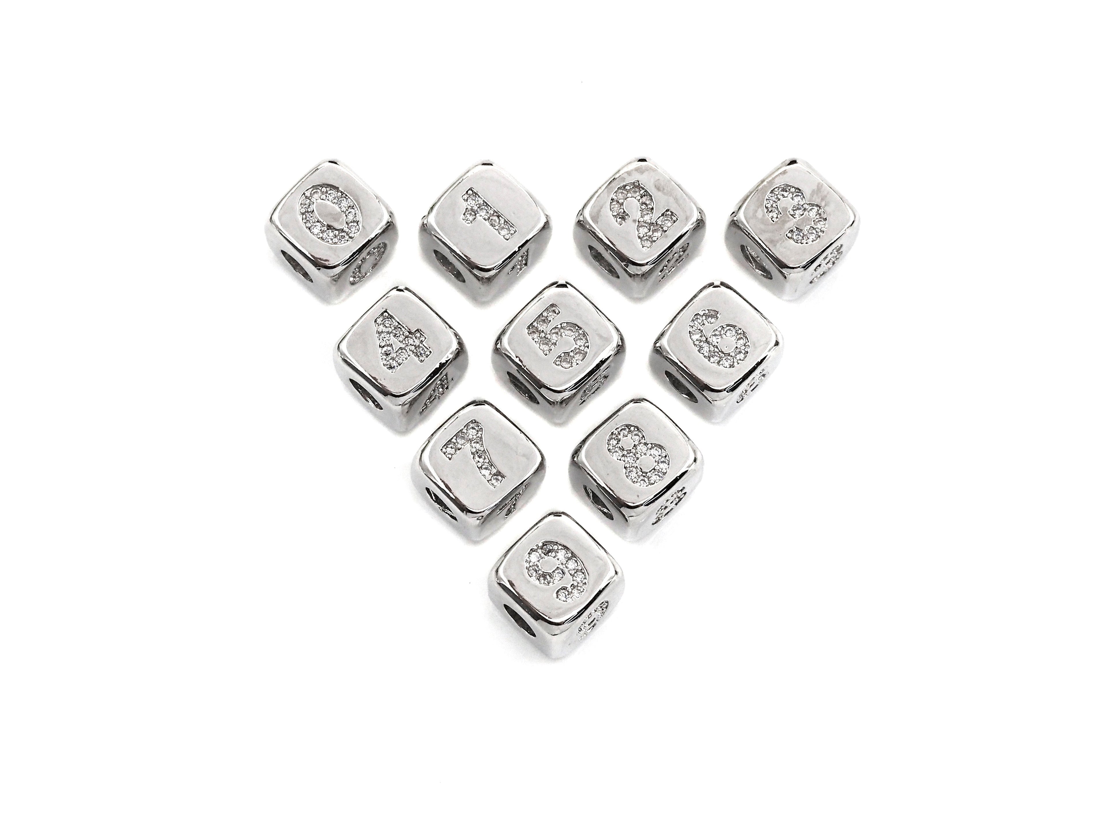 Arabic Number Beads, CZ Pave Dice Large Hole Spacer Beads, Birthday Beads, Initial beads, Number Beads, 8.5mm,sku#Z721/722