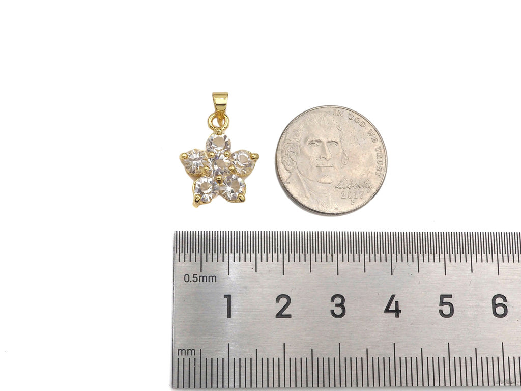 CZ Micro Pave Flower Shape Pendant,Cubic ZirconiaGold/silver Charm, Necklace Bracelet Charm Pendant, 14x18mm, Sku#F1396