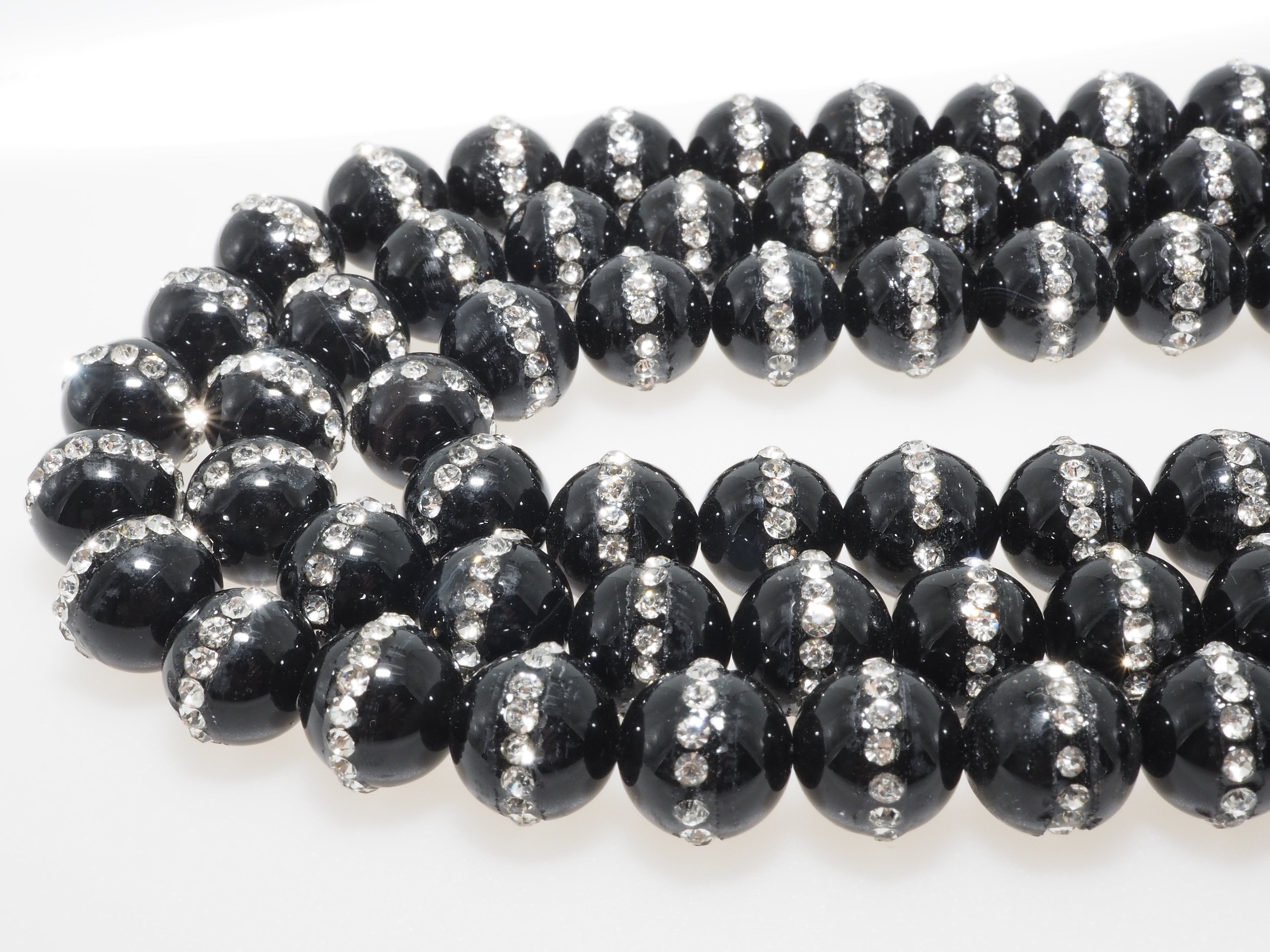6mm/8mm/10mm/12mm Round Black Onyx with rhinestone inlaid, Natural Gemstone Beads, 15.5inch Full strand, SKU#V18
