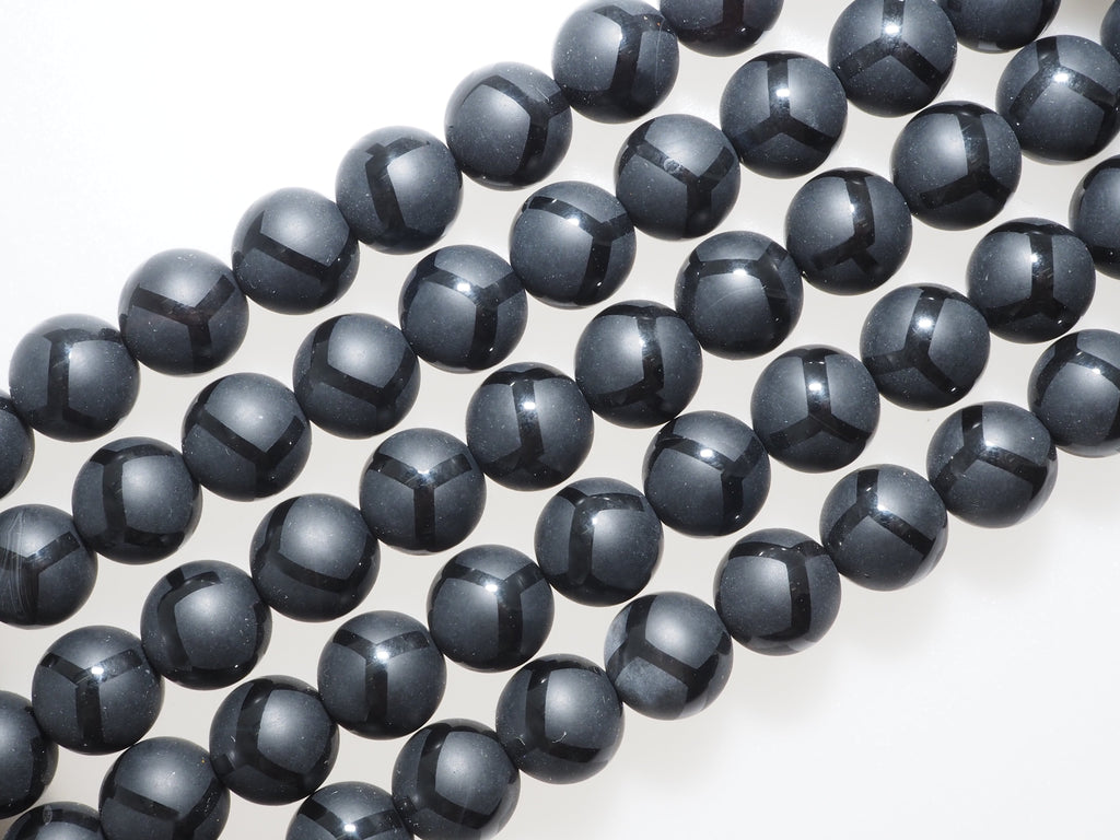 Black Onyx Matte Round Smooth with Football line Beads, 6mm/8mm/10mm/12mm Round Matte onyx, Patterned Onyx, 15.5inch strand, SKU#V16