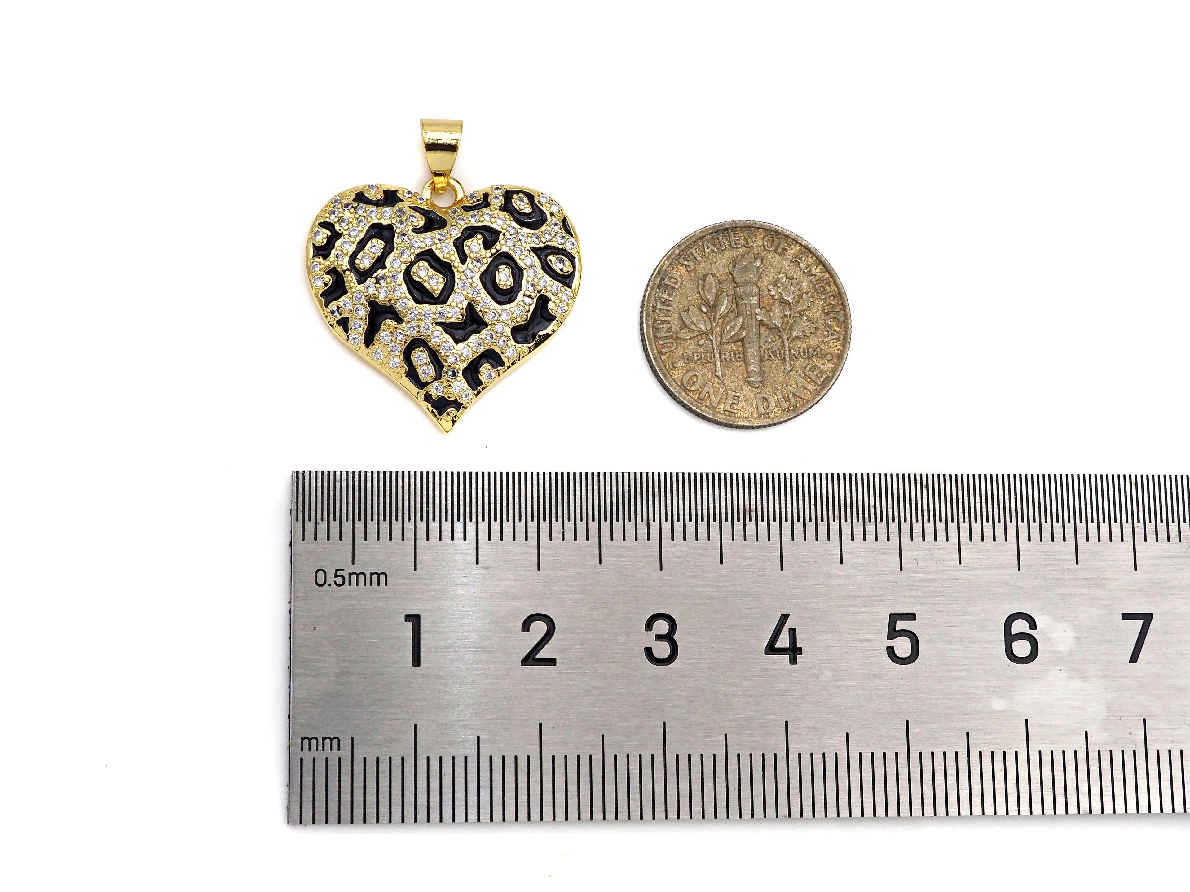 Red Black White Enamel Heart Shape Pendant with Gold Finish, Enamel Heart, Colorful Enamel Heart, 23x22mm, Sku#LK163