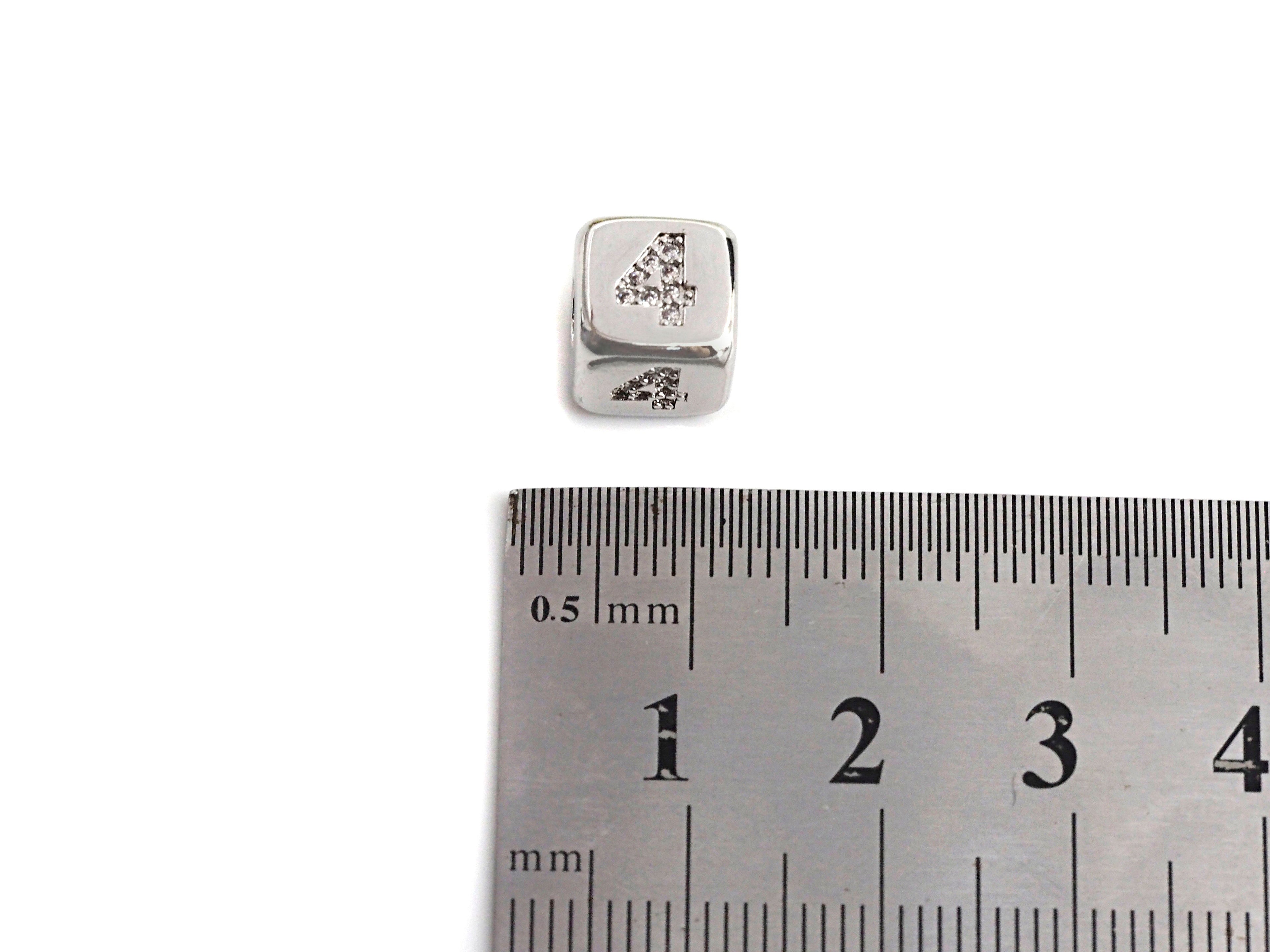 Arabic Number Beads, CZ Pave Dice Large Hole Spacer Beads, Birthday Beads, Initial beads, Number Beads, 8.5mm,sku#Z721/722