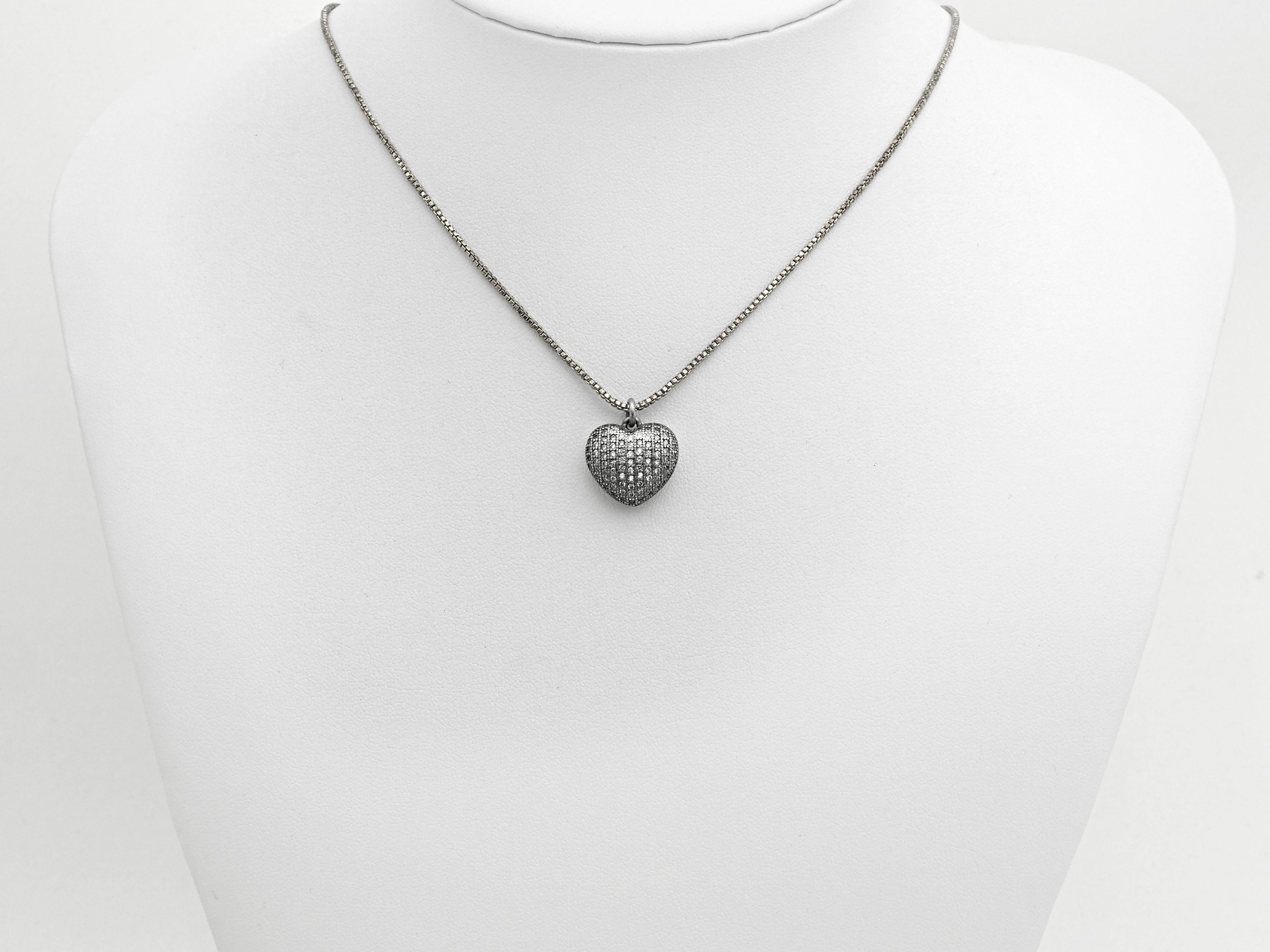 Rhodium CZ Micro Pave Heart Shape Pendant, Antique Silver Tone, Cubic Zirconia Pave Heart Pendant, 15mm,sku#X127