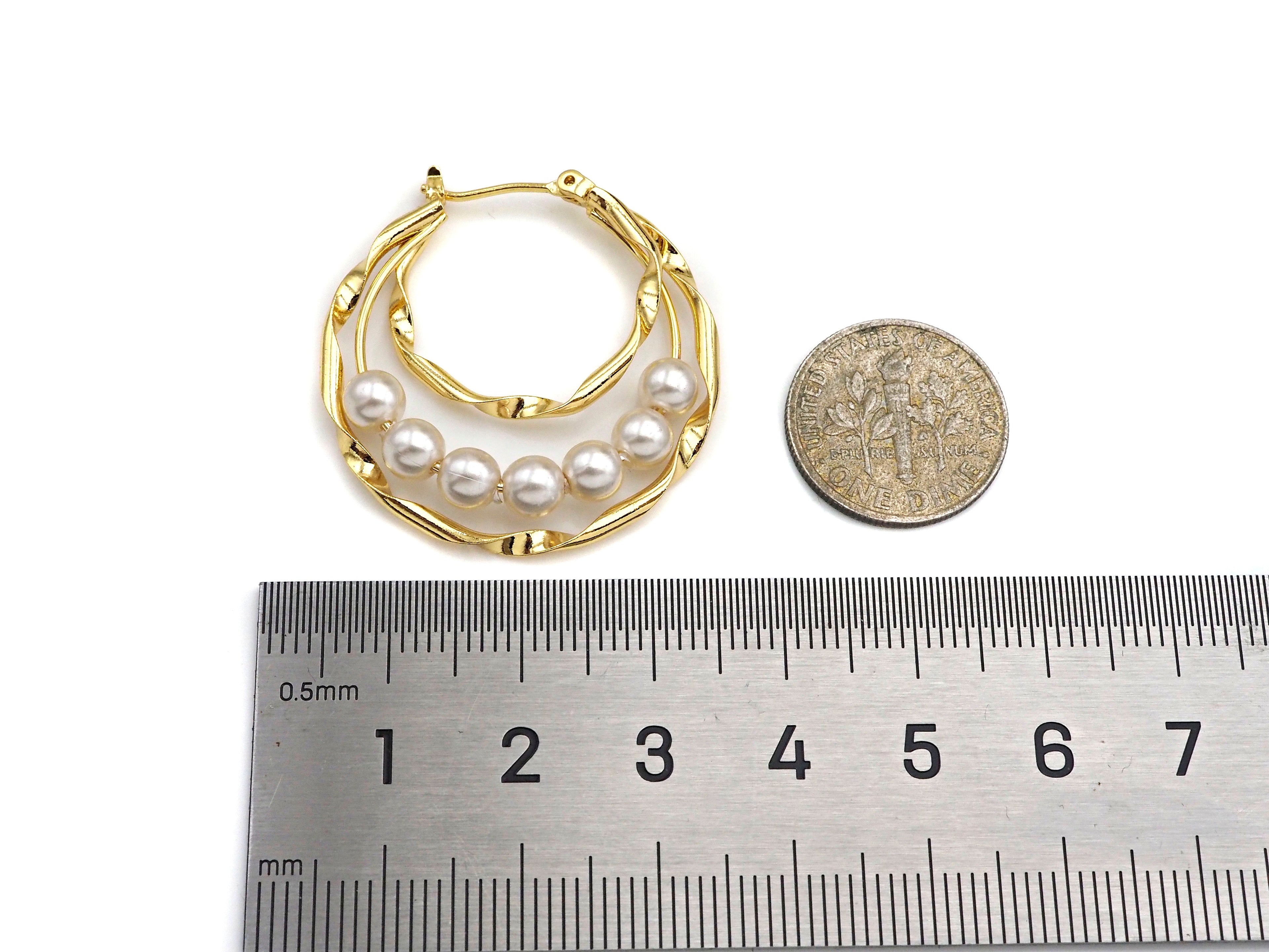 Gold Hoop Pearl Earrings, Sku#J298