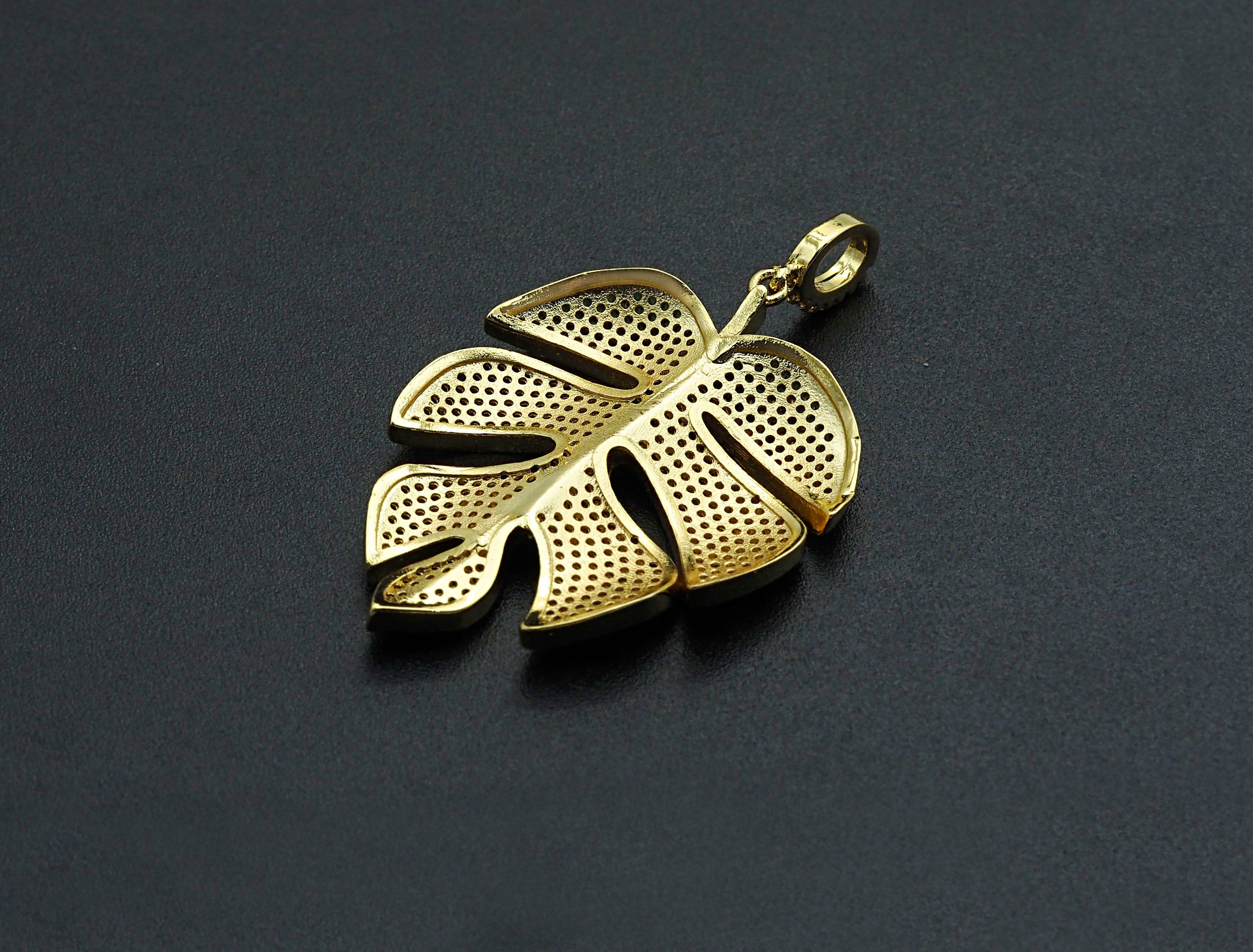 Green CZ Micro Pave Large Leaf  Pendant/Charm, Leaf Cubic Zirconia Pendant, 31x42mm,Sku#F1071