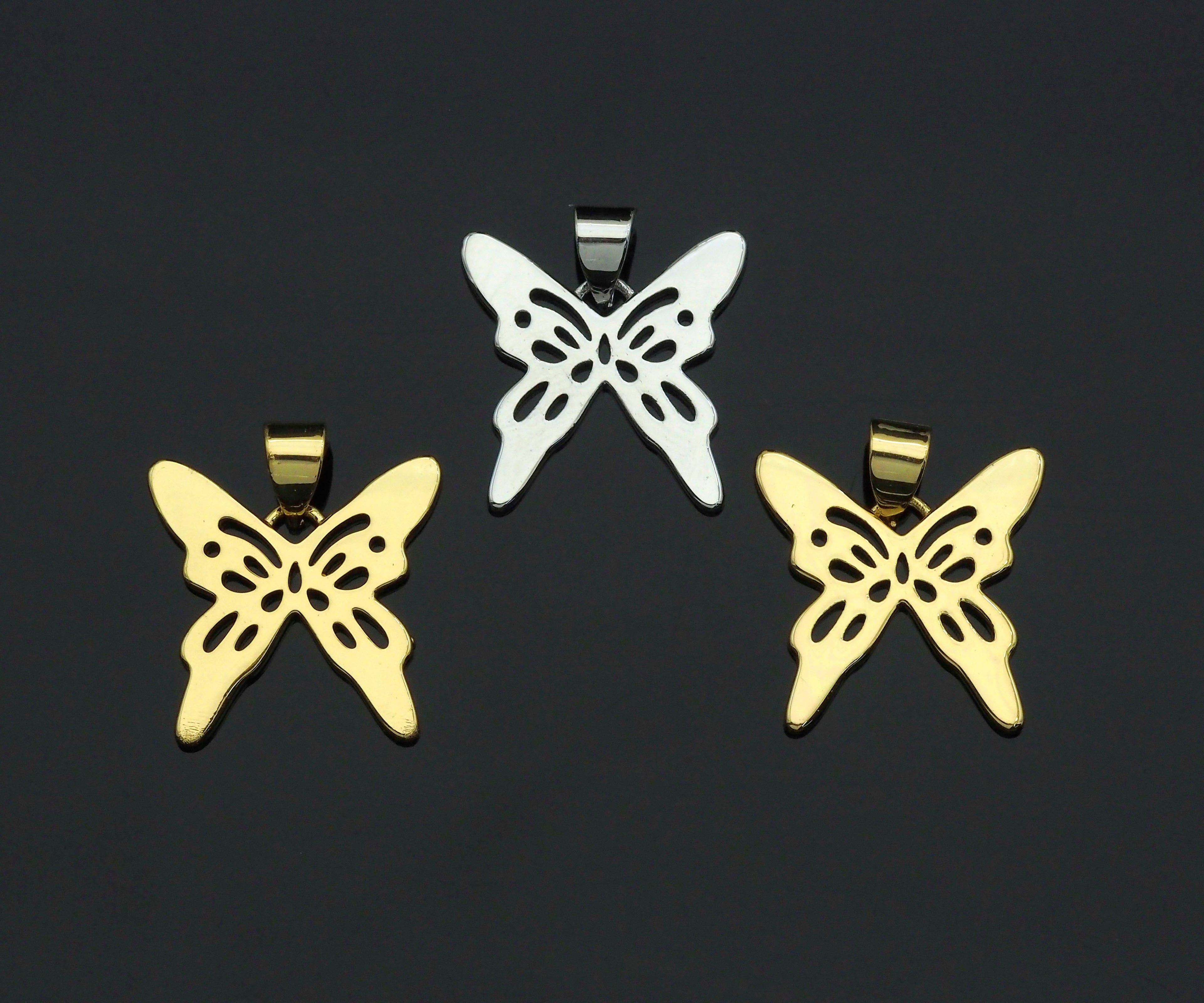 18K Gold Silver Butterfly Charms, Dainty Charms, Butterfly Pendant, Butterfly Necklace Charms, 17mm, Sku#F1298