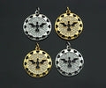 Clear CZ Hollow Out Bird Heart Round Coin Charm Pendant, Sku#F1167