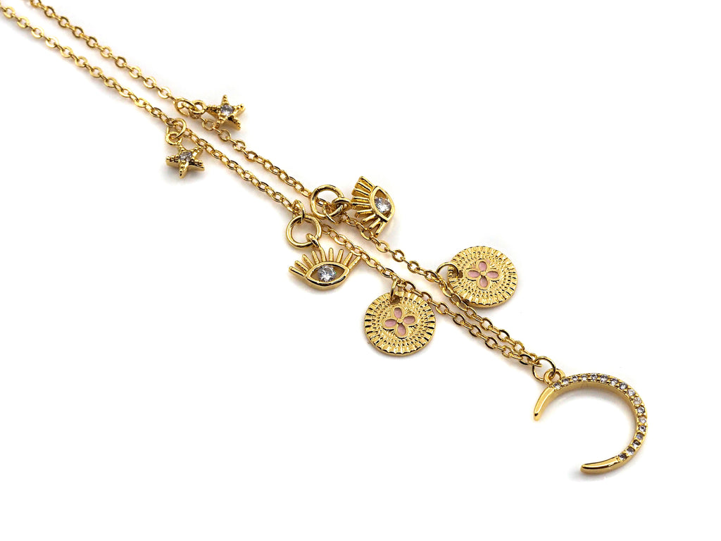Gold Moon Star Eye Charm Necklace, sku#Z723