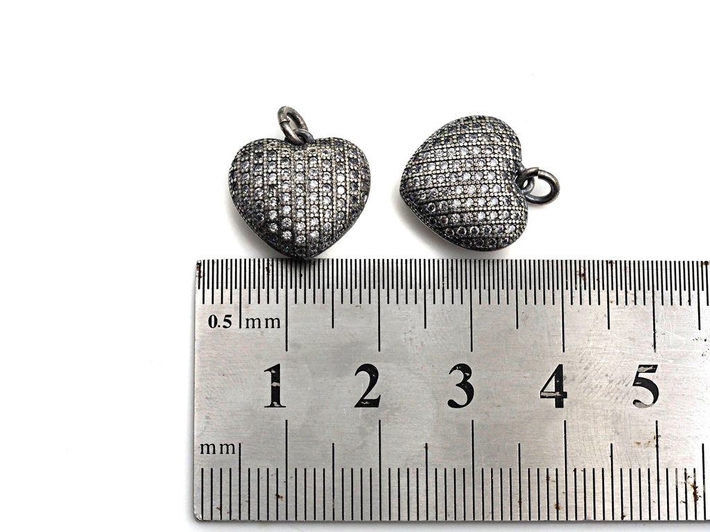Rhodium CZ Micro Pave Heart Shape Pendant, Antique Silver Tone, Cubic Zirconia Pave Heart Pendant, 15mm,sku#X127