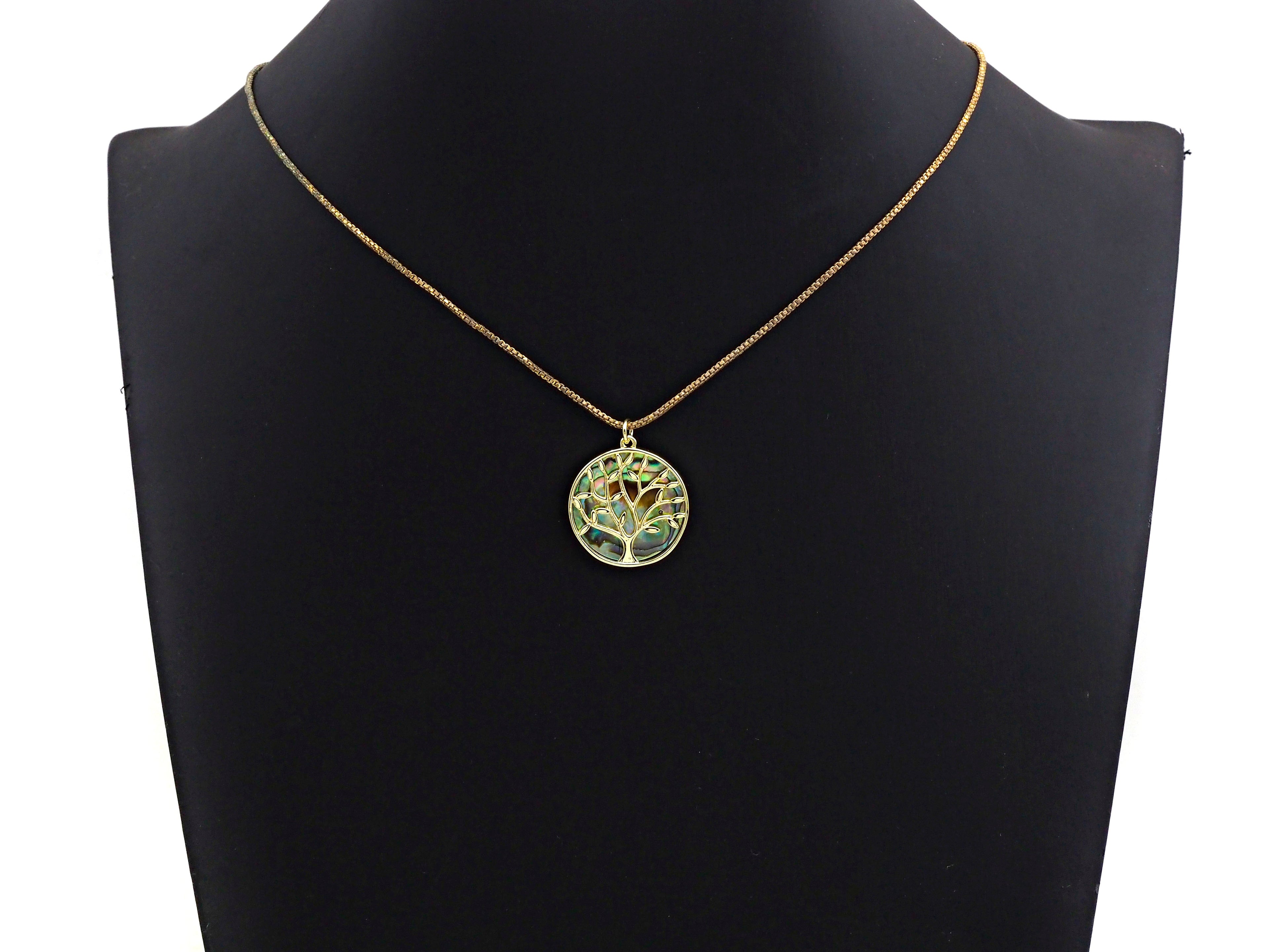 Abalone InlayTree Round Pendant/Charm, Gold Wire Tree Cubic Zirconia Pendant, Abalone Charm, 22x24mm,Sku#Z892