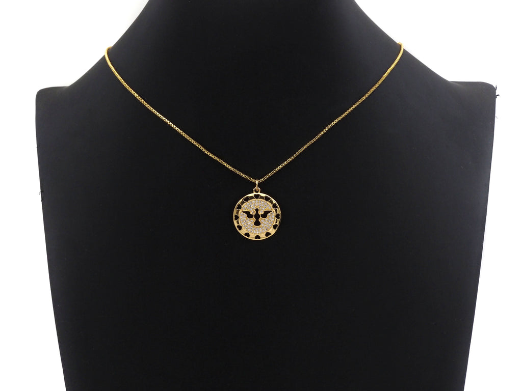 Clear CZ Hollow Out Bird Heart Round Coin Charm Pendant, Sku#F1167