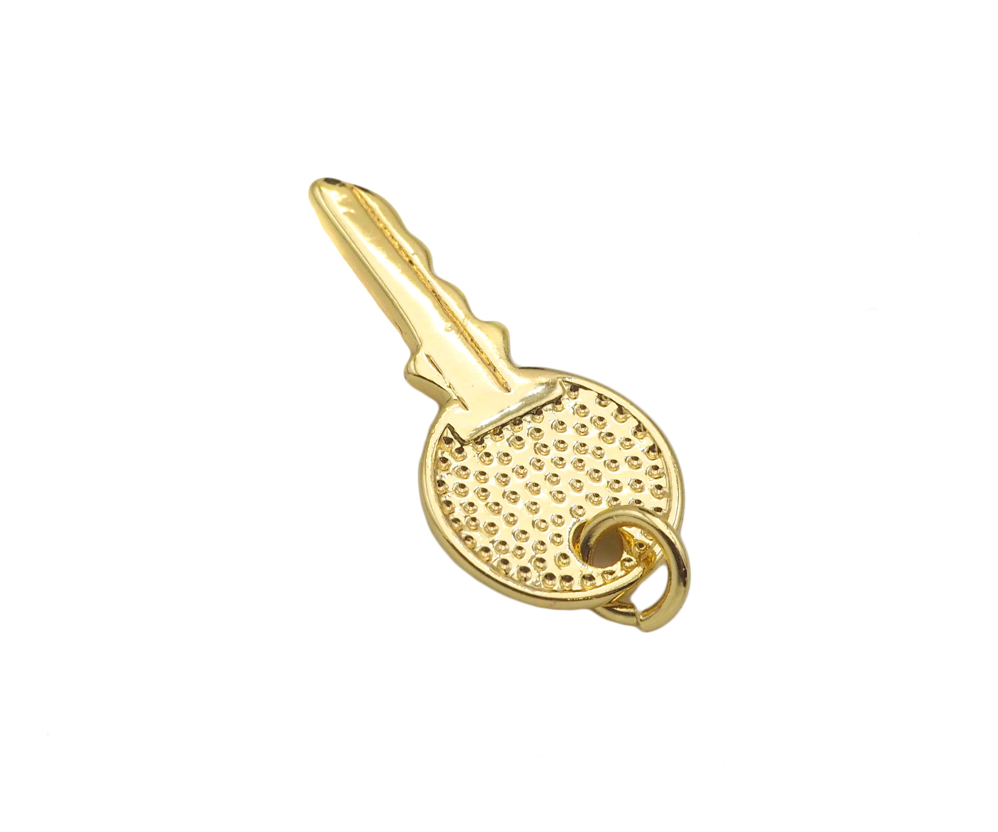 18K Gold Key Shape Pendant, Gold Charm, SKU#FH162