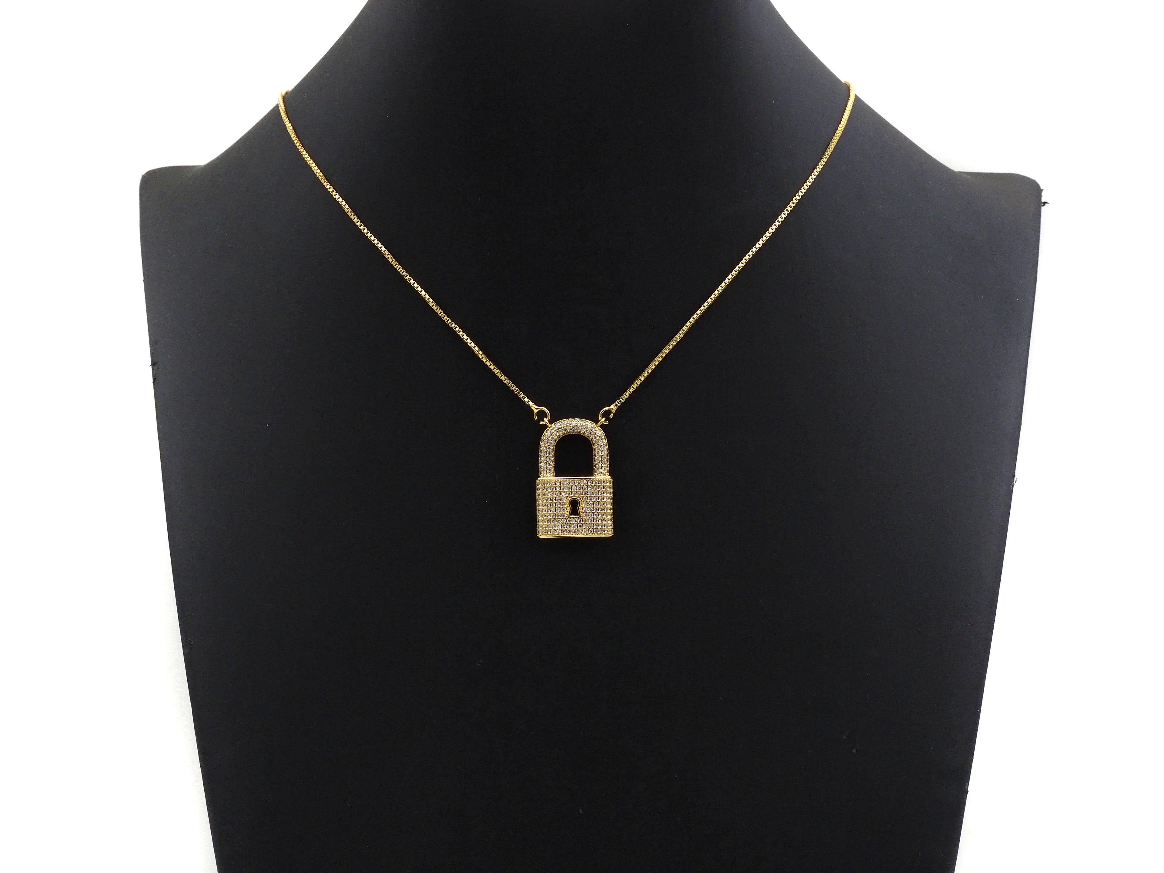 CZ Micro Pave Lock Shape Pendant, Dainty Gold Silver Lock Charm,Necklace Bracelet Charm Pendant, 16x26mm,Sku#F1256