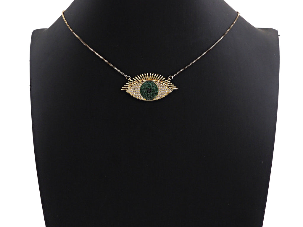 CZ Micro Pave Cobalt/Fuchsia/Green Evil Eye Pendant, SKU#F1134C